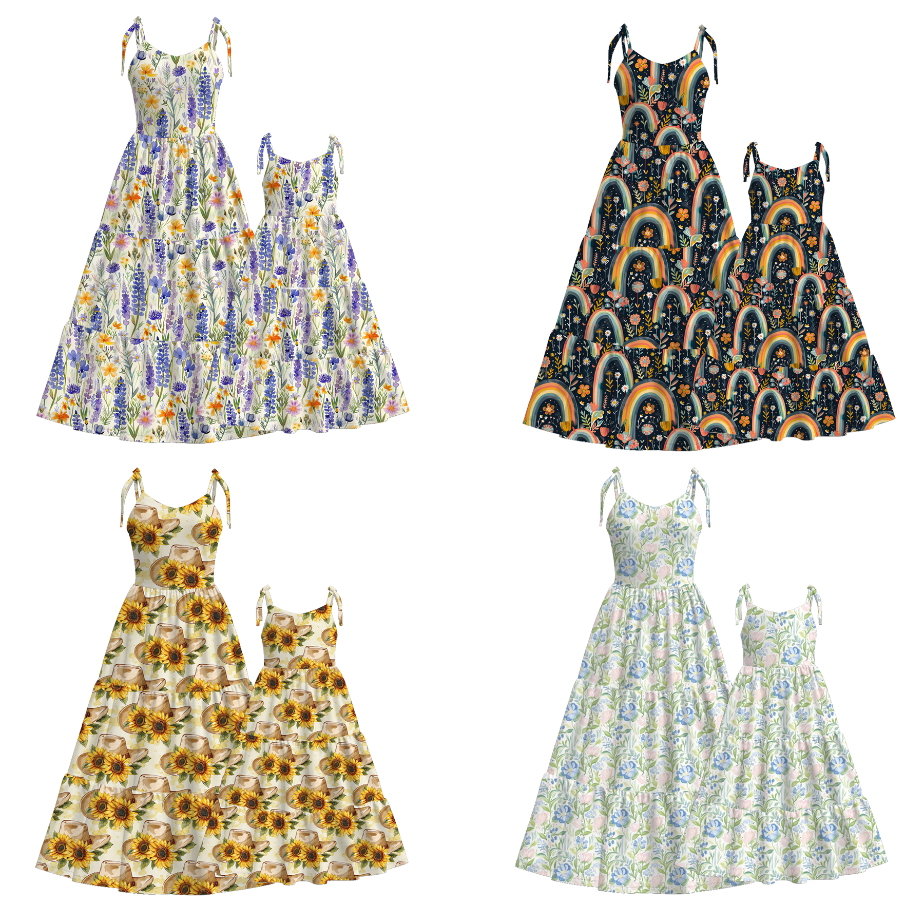 （Pre Order）Mommy and Me Spring＆Summer Sunflower Print MAXI Dress