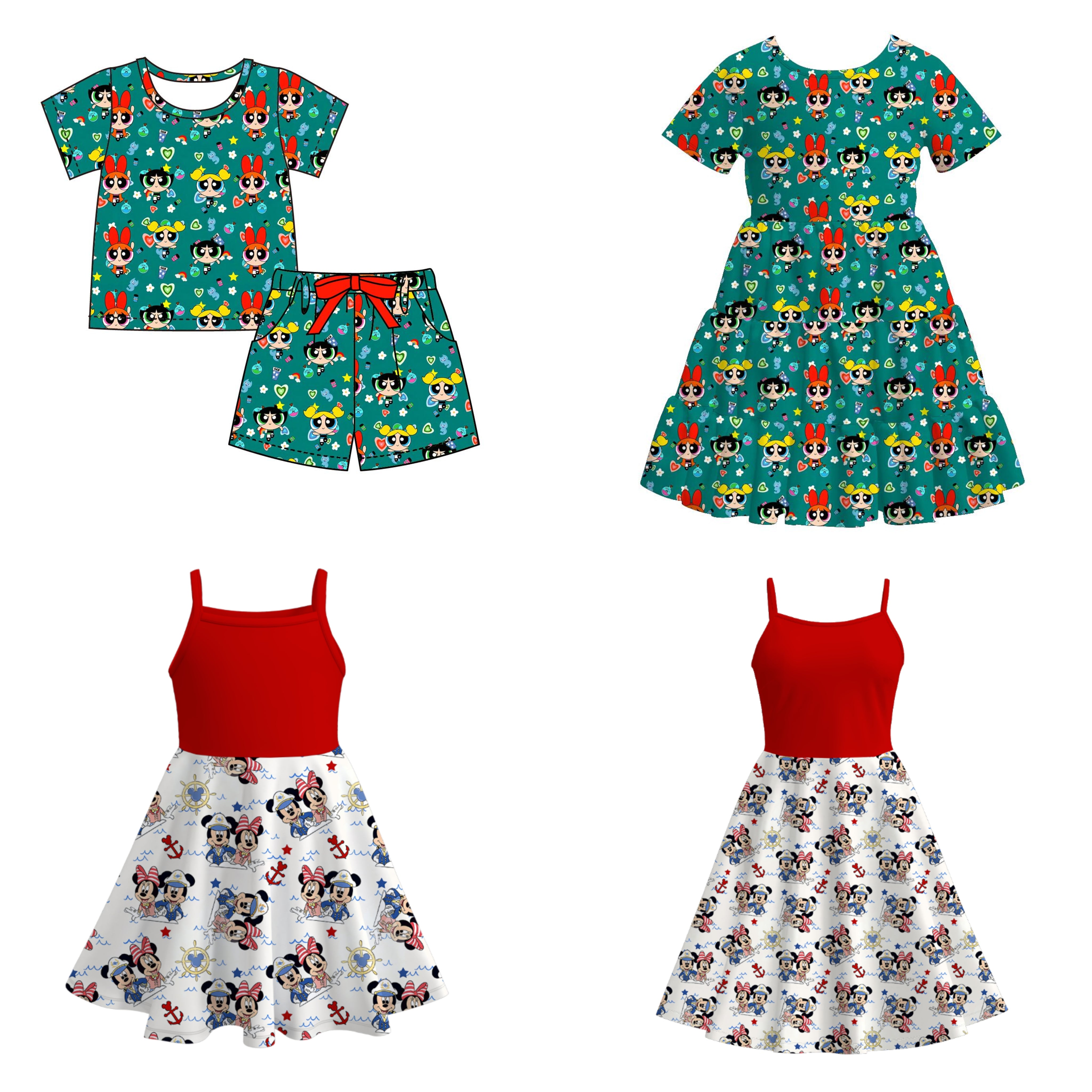 （Pre Order）Mommy and Me Spring&Summer Cartoon Print Dress,Set