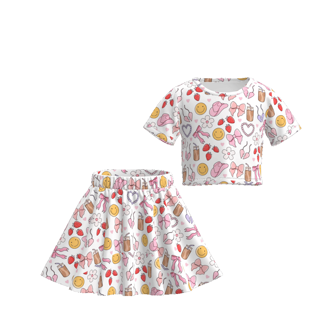 （Pre Order）Girls Spring and Summer Butterfly Print Skirt Set