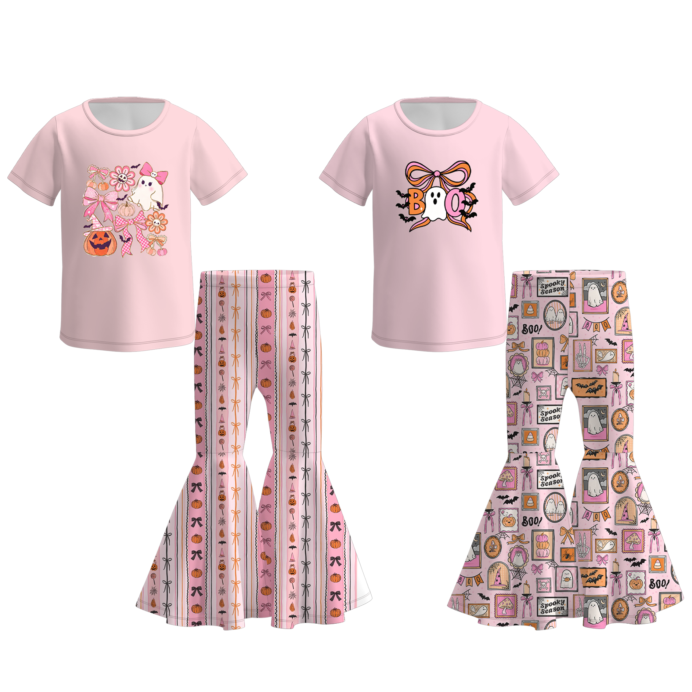 （Pre Order）Girls Halloween Ghost Print Outfit Set