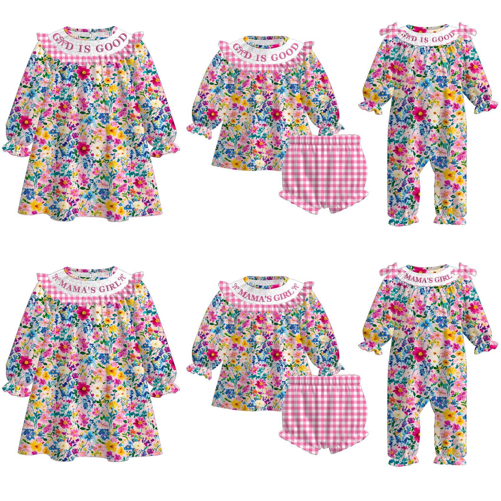 （Pre Order）Sisters Fall Floral Embroidery Smocked Dress＆Romper