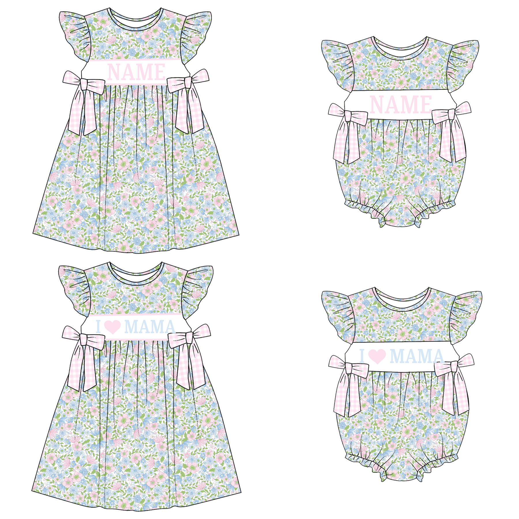 （Pre Order）Sisters Spring&Summer I♥MAMA Embroidery Smocked Dress&Romper