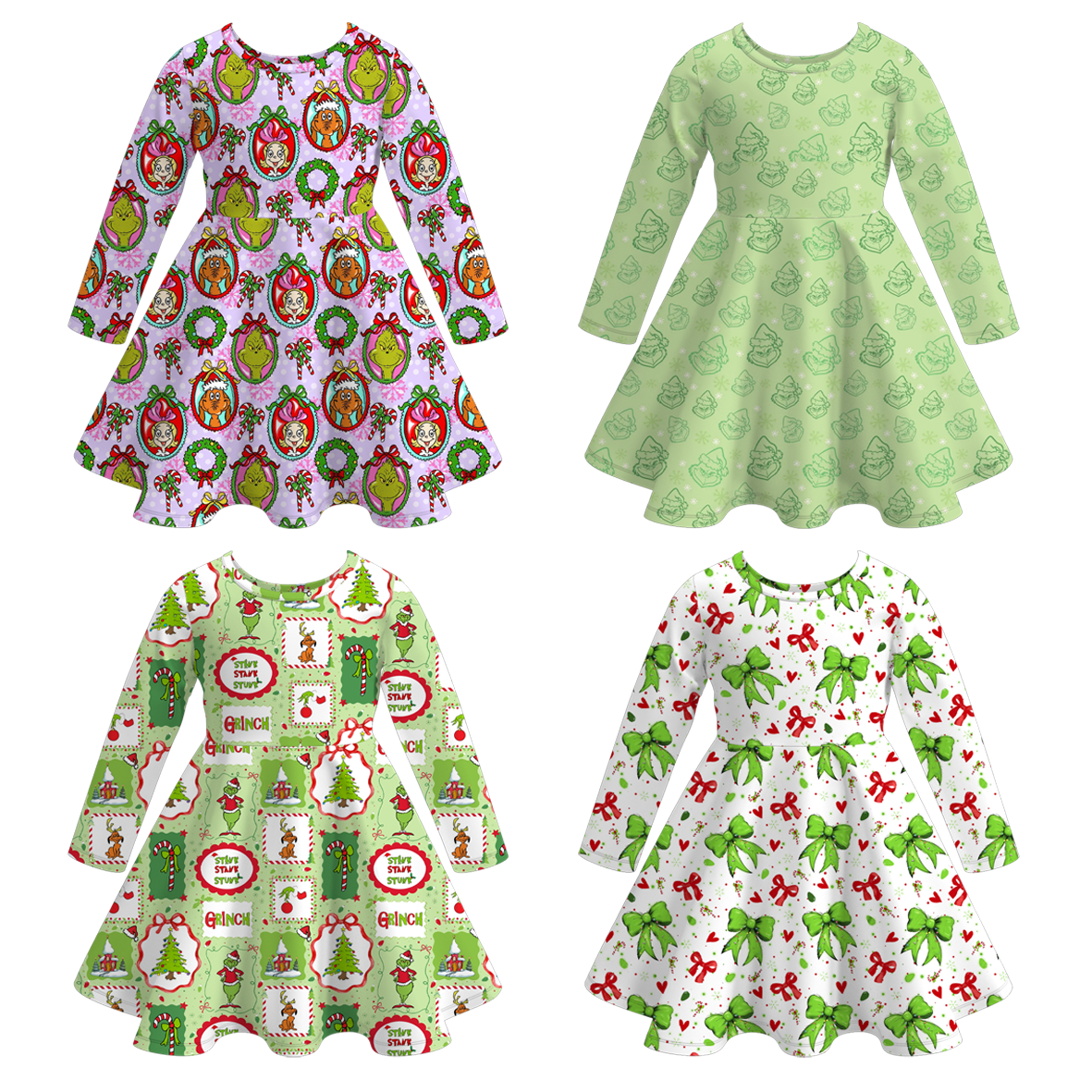 （Pre Order）Girls Christmas Cartoon Print Dress