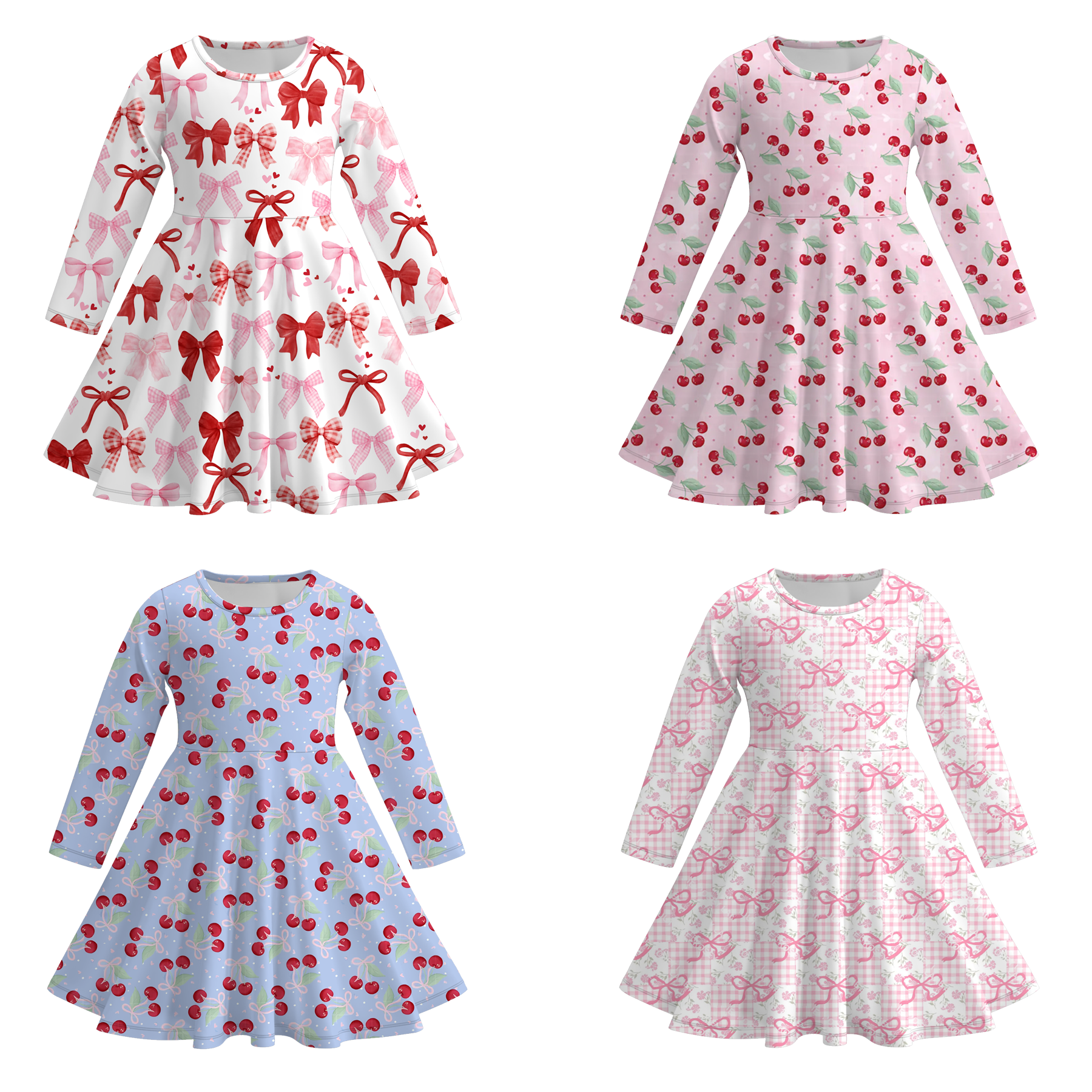 （Pre Order）Girls Valentine's Day Print Long Sleeves Dress