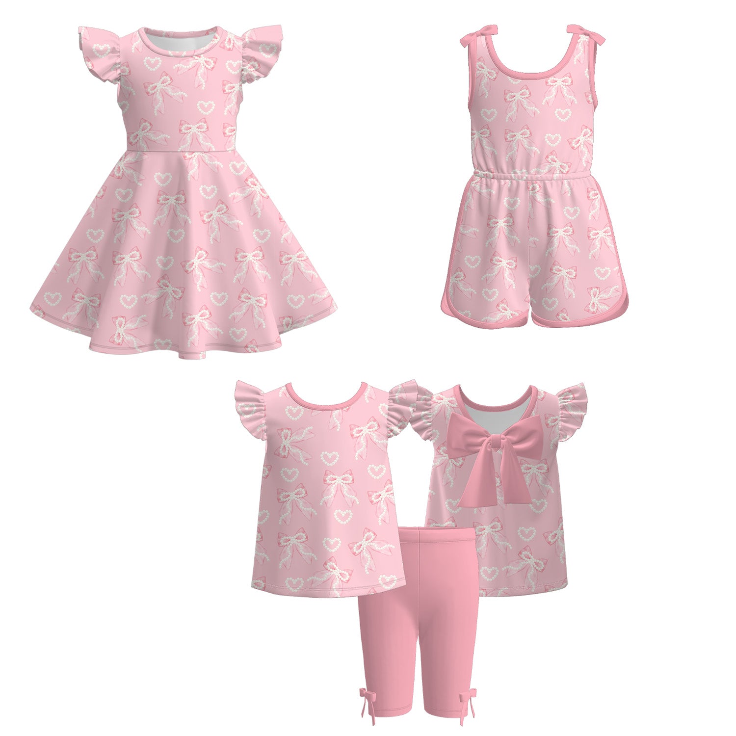 （Pre Order）Girls Spring and Summer Bow Print Dress,Set＆Jumpsuit
