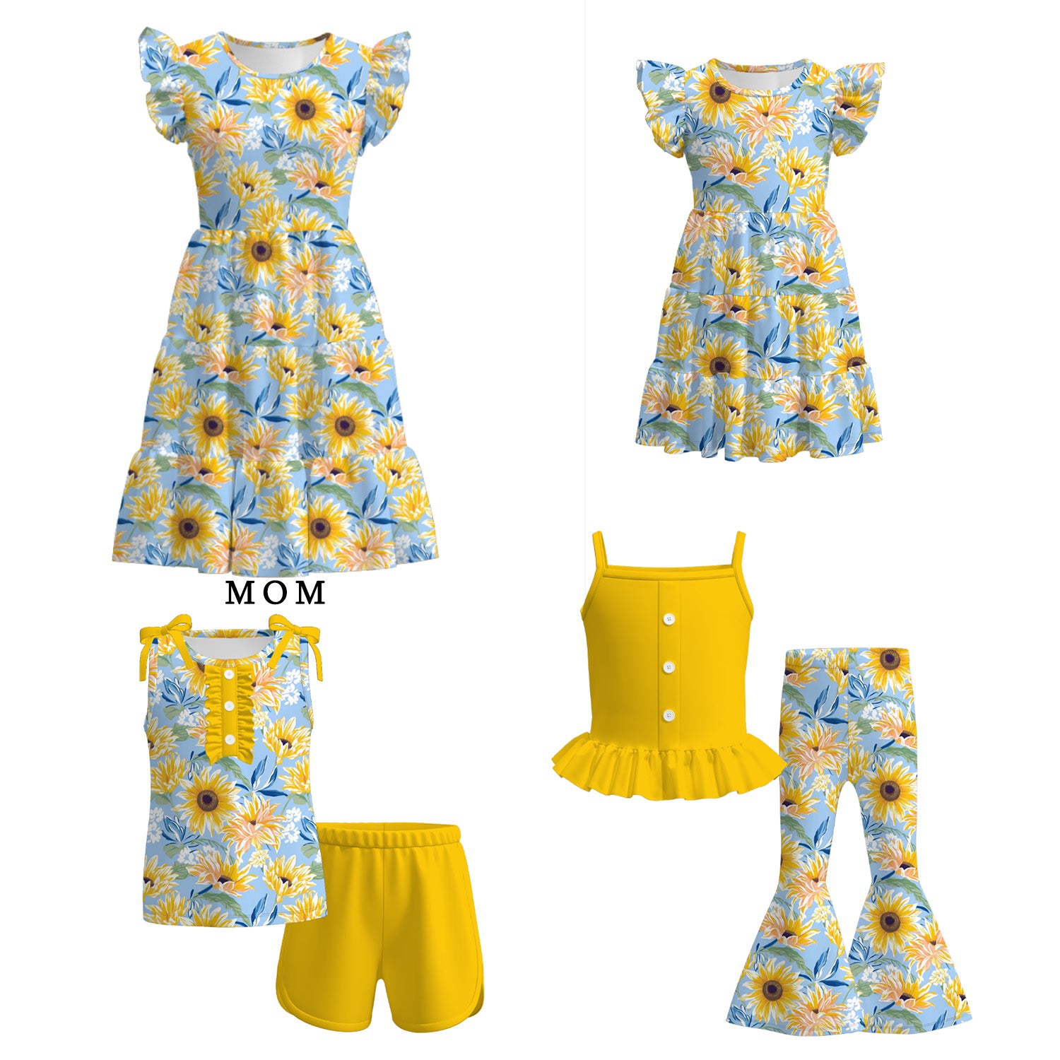 （Pre Order）Mommy and Me Spring＆Summer Sunflower Print Dress,Set
