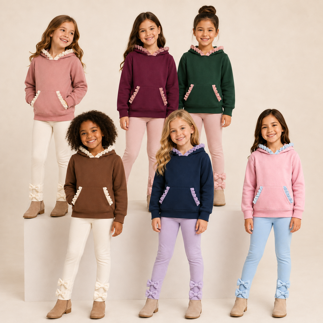 （Weekly Pre-Order）Girls Solid Color Ruffle Hoodie Set（Ends 8.23）