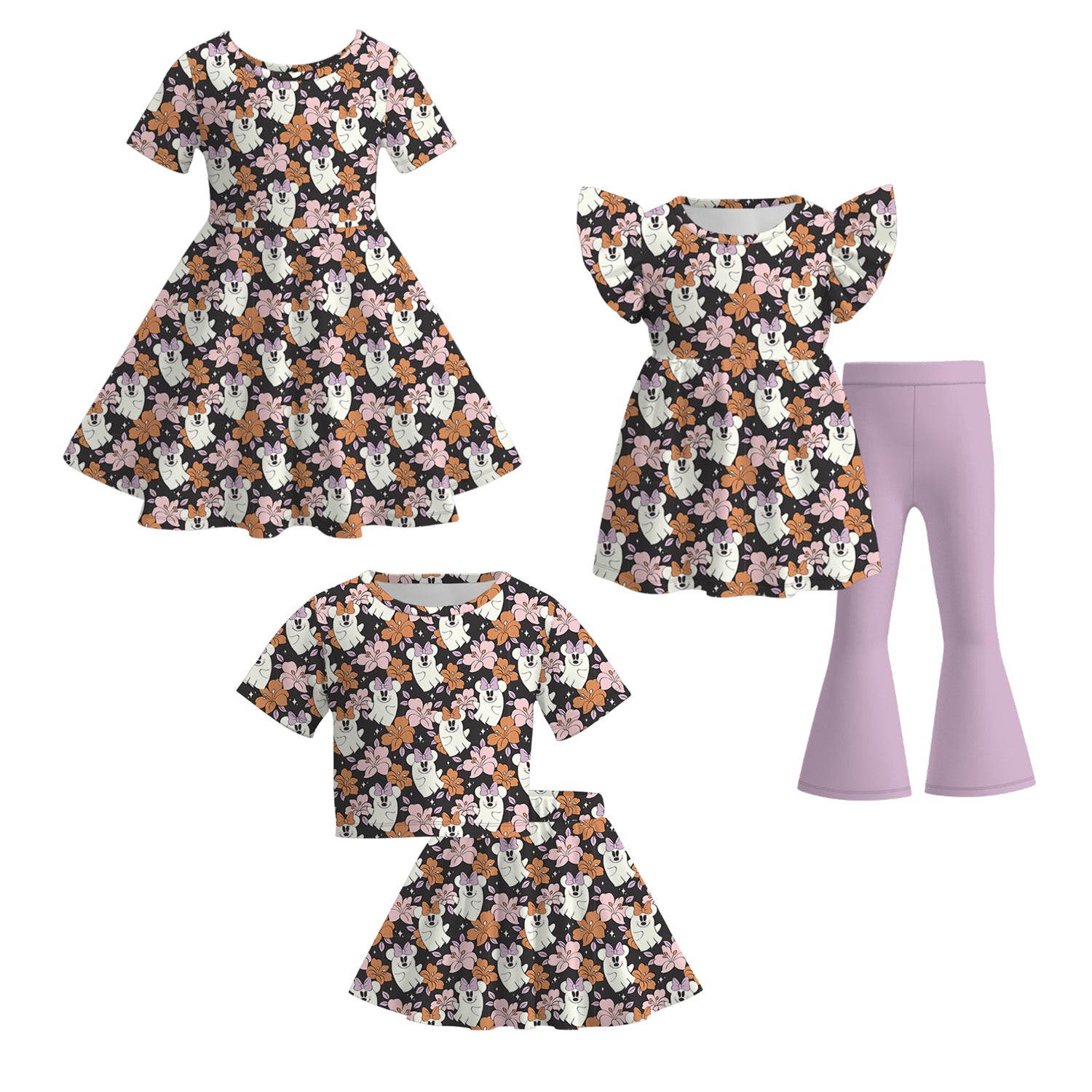 （Pre Order）Girls Halloween Ghost Print Dress＆Set