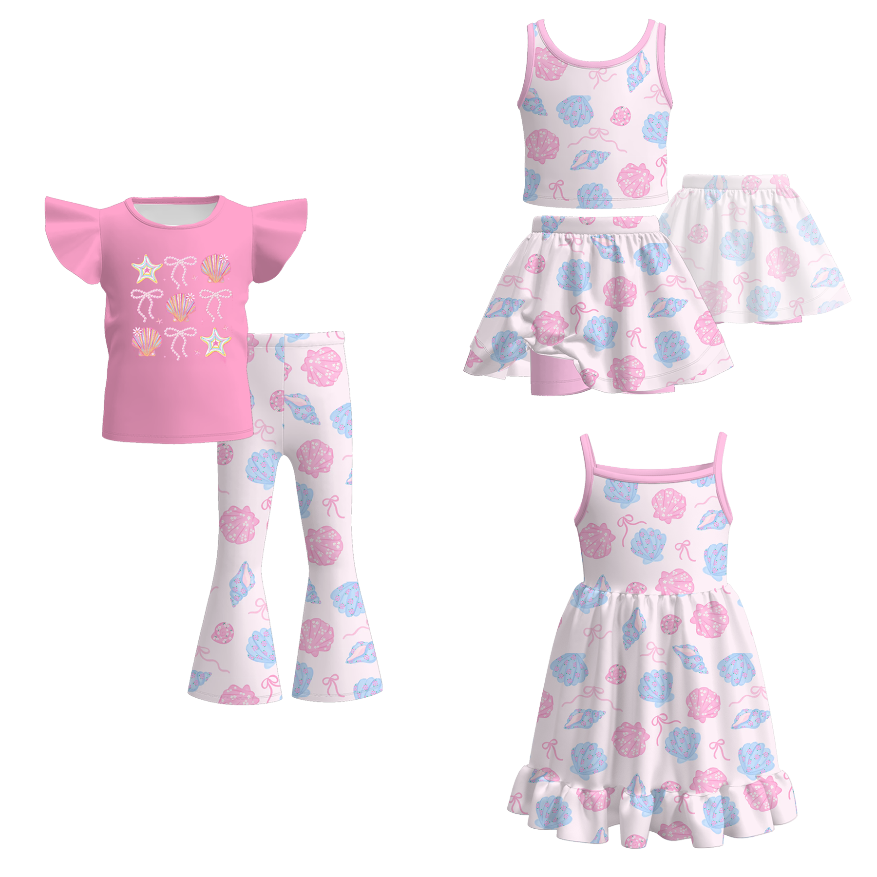 （Pre Order）Girls Spring and Summer Sea Side Print Dress＆Set