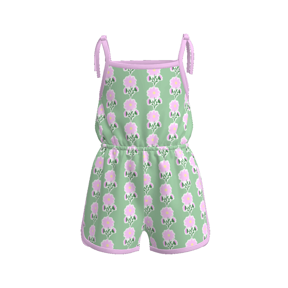 （Pre Order）Girls Spring and Summer Bow＆Floral Print Jumpsuit