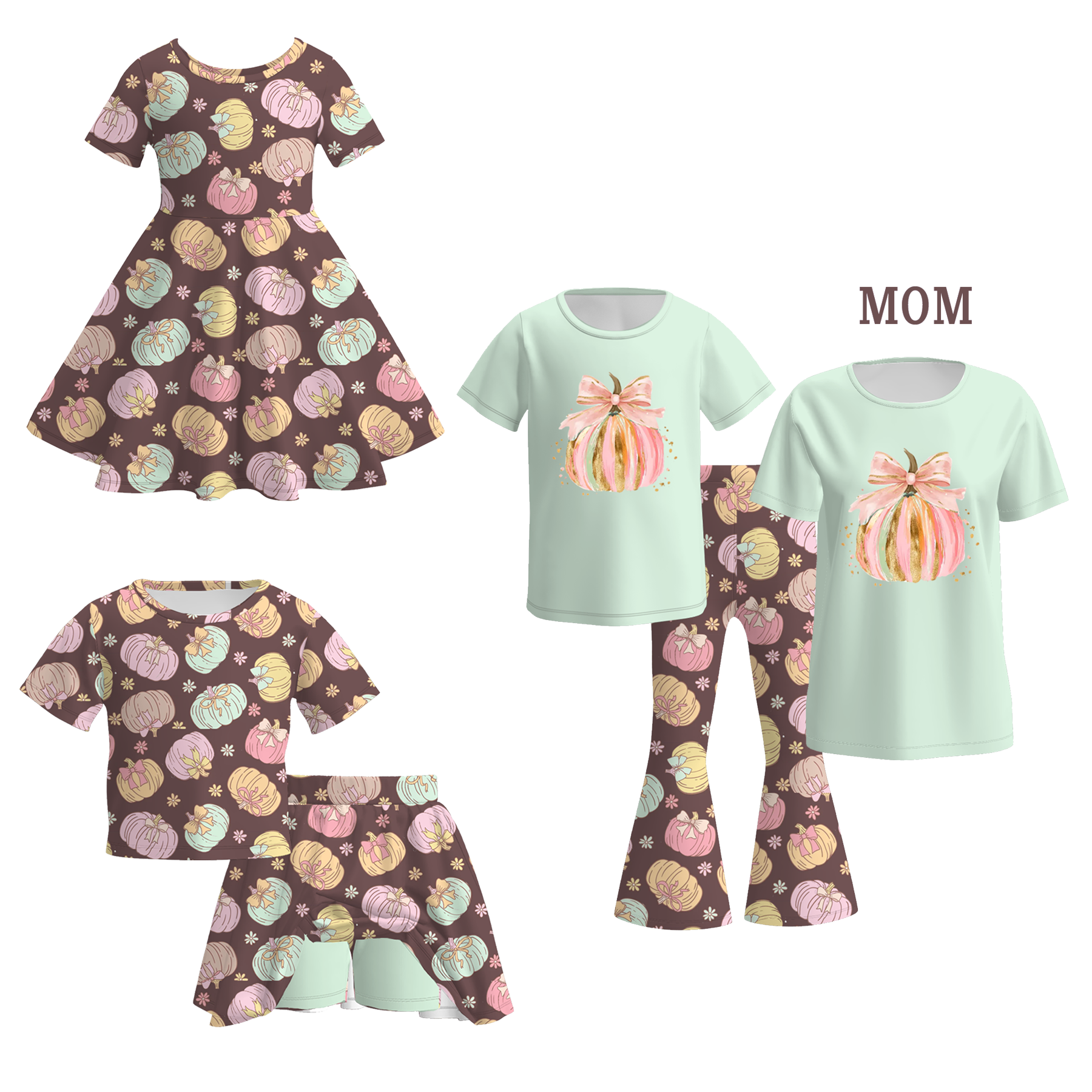 （Pre Order）Family Fall Pumpkin Print Dress,Set＆Top
