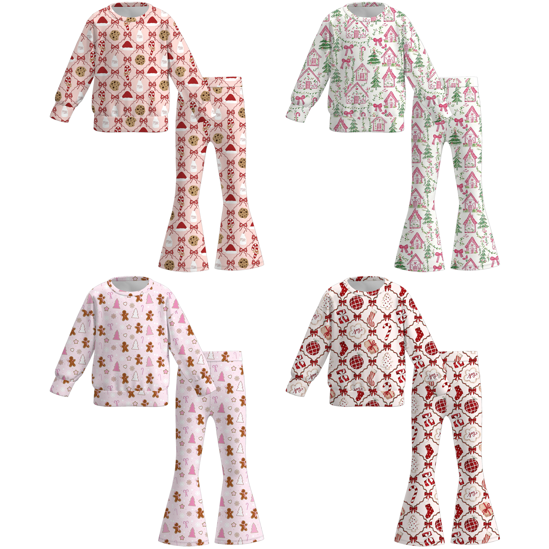 （Pre Order）Girls Christmas Print Twill Sweatshirt Suit