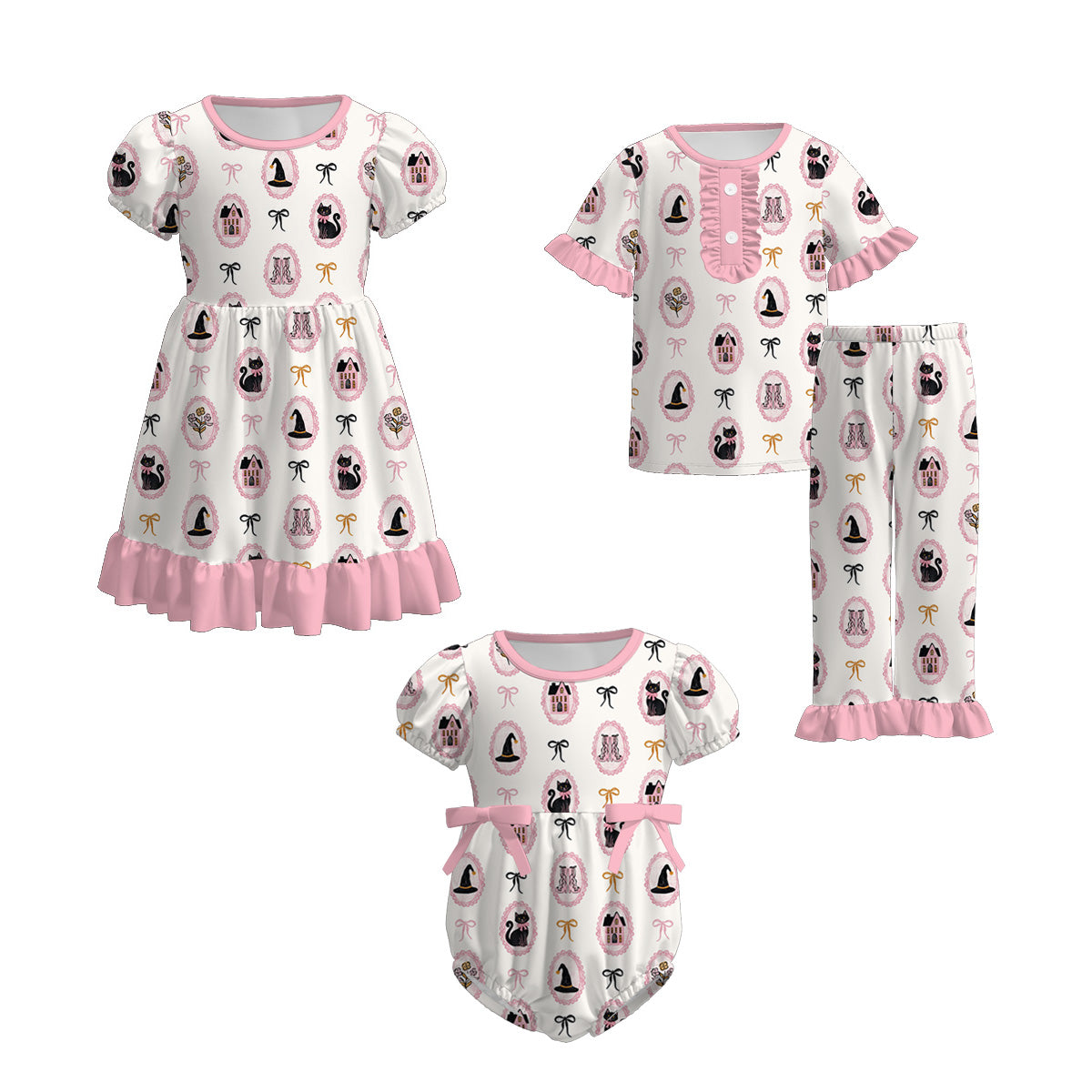 （Pre Order）Family Halloween Cartoon Print Dress,Pajamas＆Romper