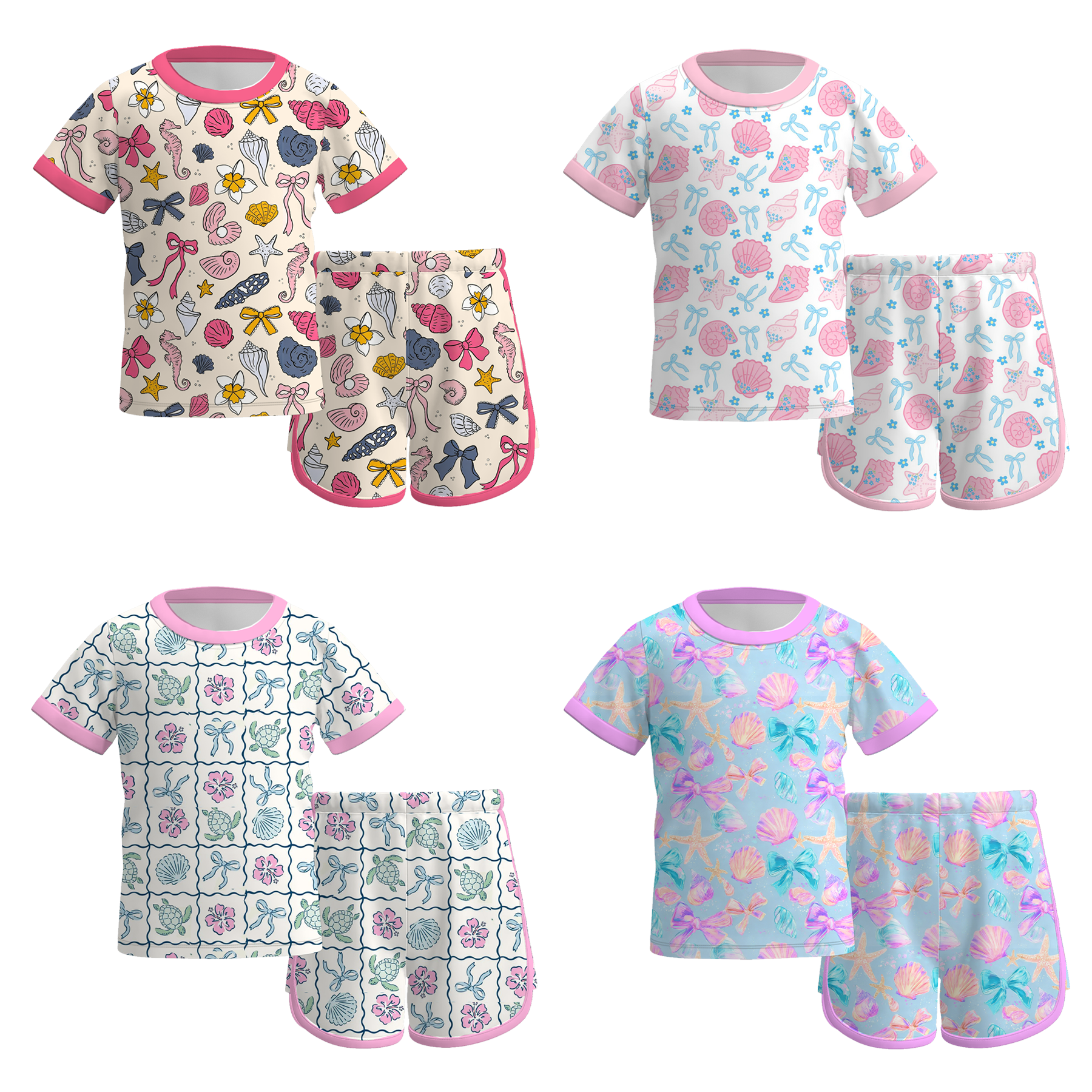 （Pre Order）Girls Spring&Summer Seashell Print Shorts Set