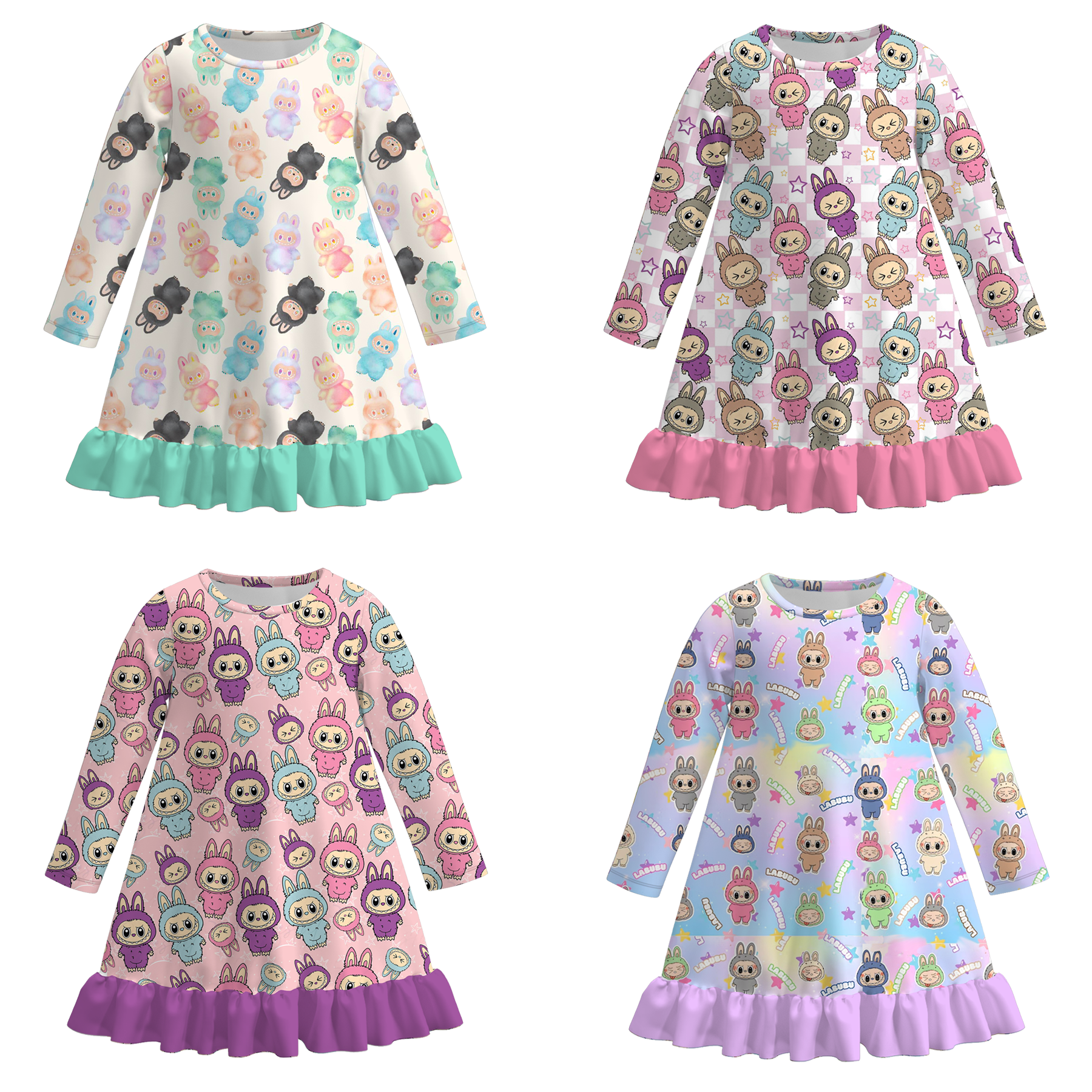 （Pre Order）Girls Fall&Winter Cartoon Print Pajamas Dress