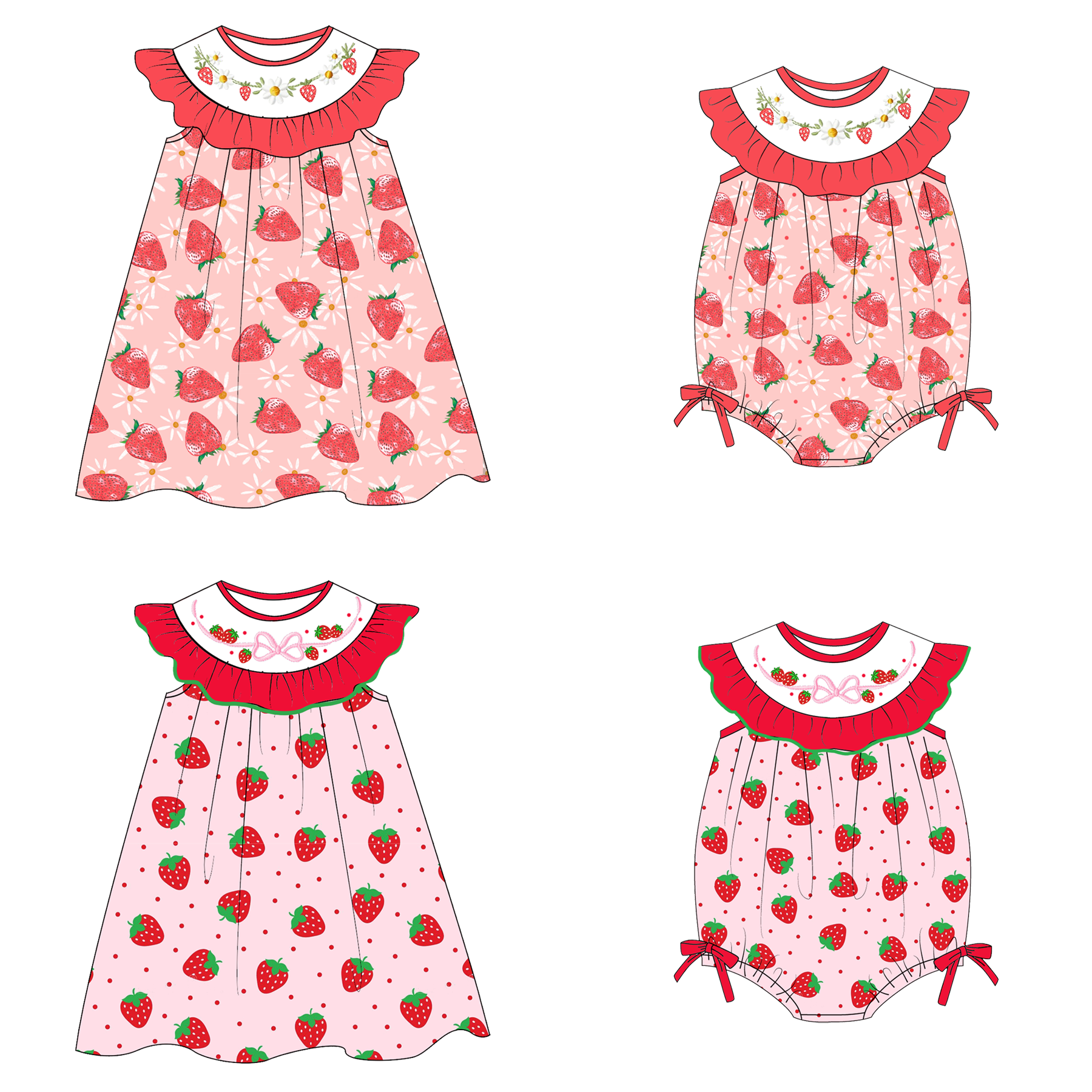 （Pre Order）Sisters Spring&Summer Strawberry Embroidery Smocked Dress&Romper