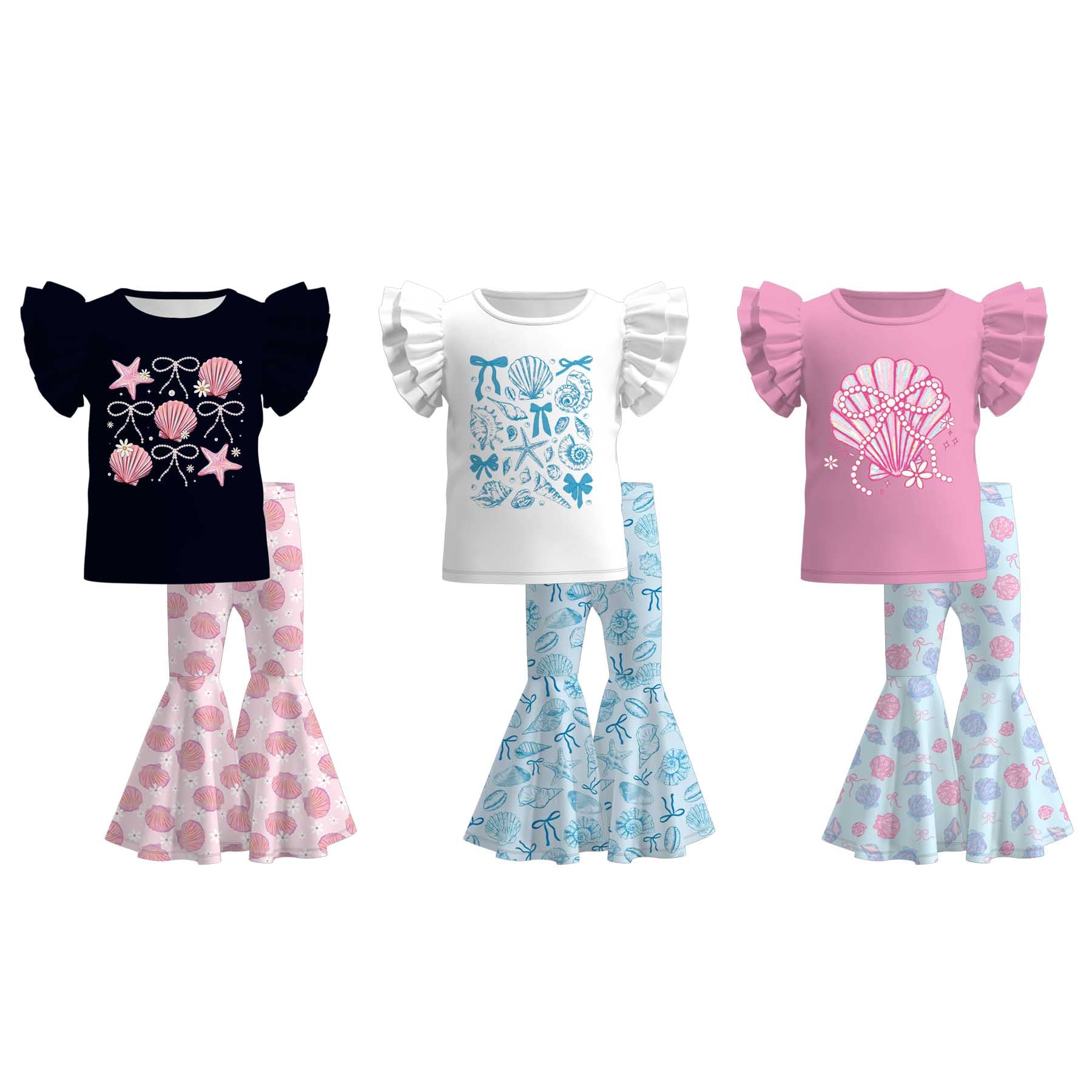 （Pre Order）Girls Spring&Summer Seashell Print Outfit Set