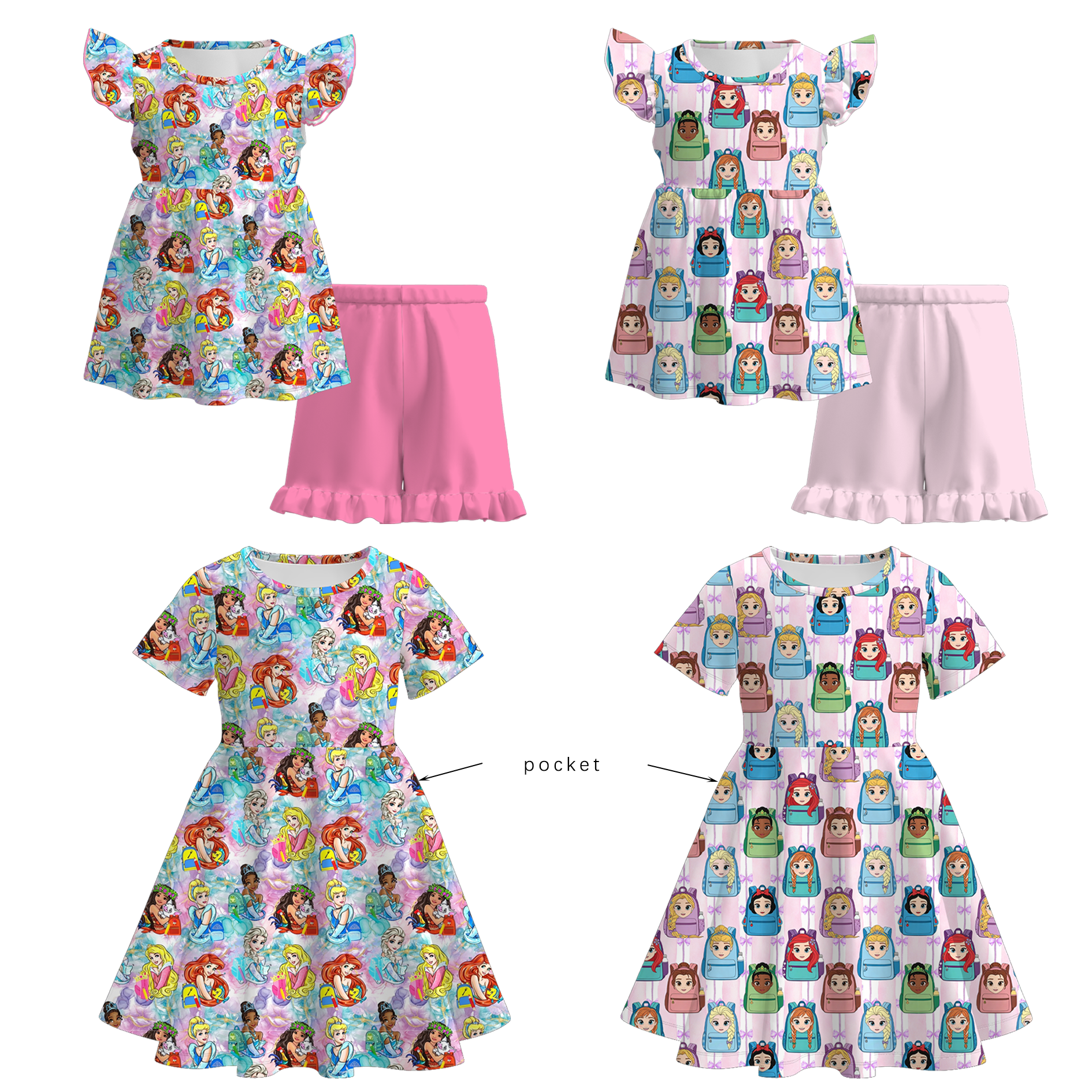 （Pre Order+Prepack Zone）Girls Summer Back To School Princess Print Dress&Set