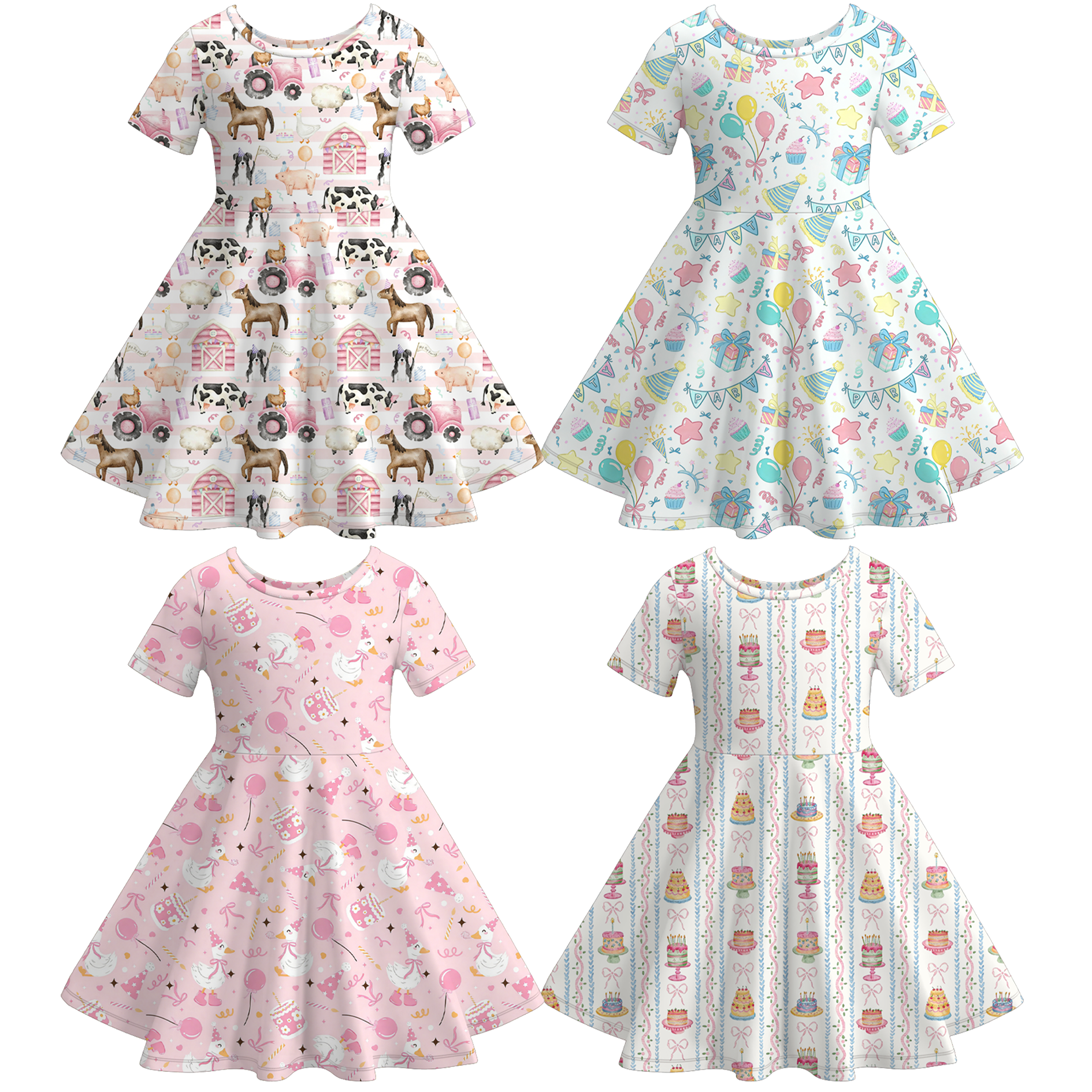 （Pre Order）Girls Spring&Summer Birthday Print Dress