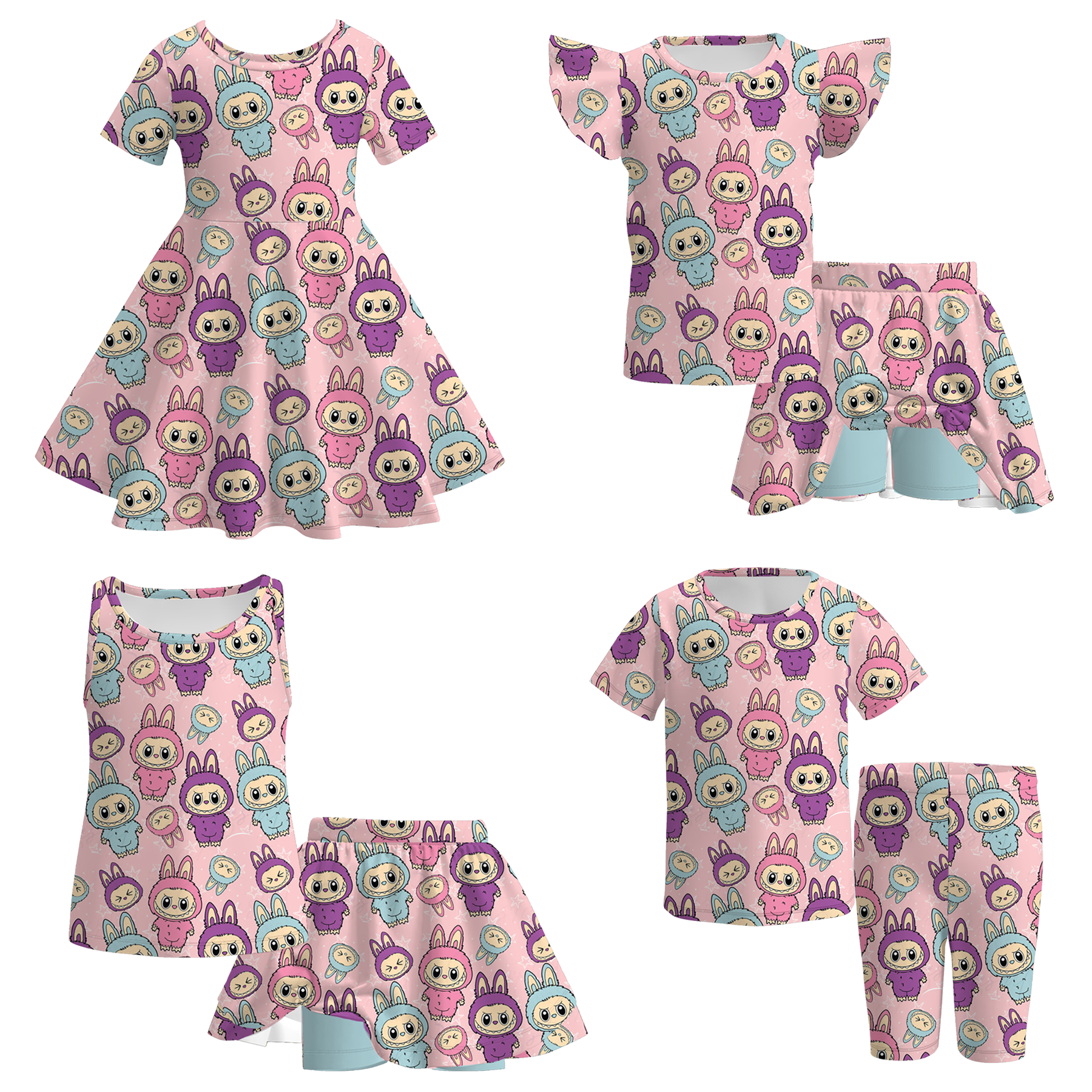 （Pre Order）Girls Summer Cartoon Print Dress&Set