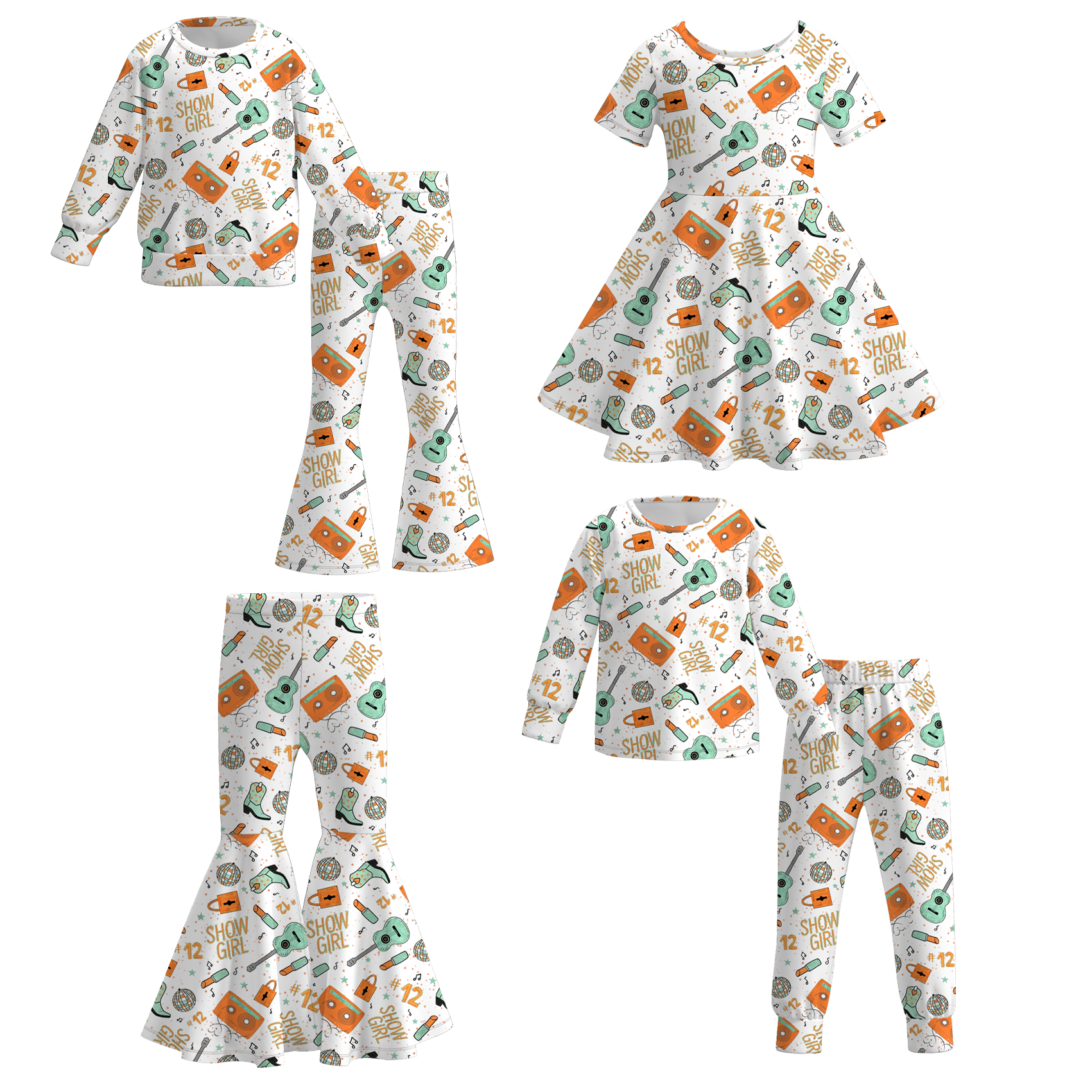 （Pre Order）Family TS Show Girl Print Dress,Set&Pants