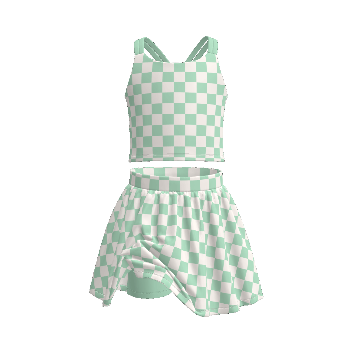 （Pre Order）Girls Spring and Summer Plaid Skort Set