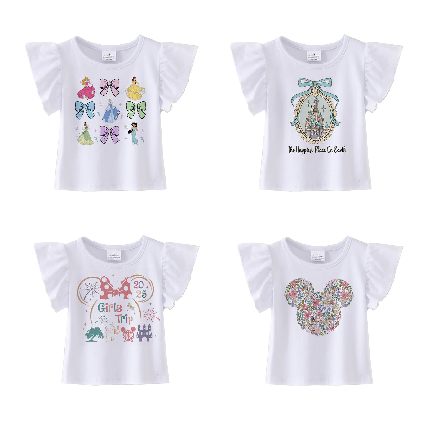 （Pre Order）Girls Spring and Summer Cartoon Print Flying Sleeves Top