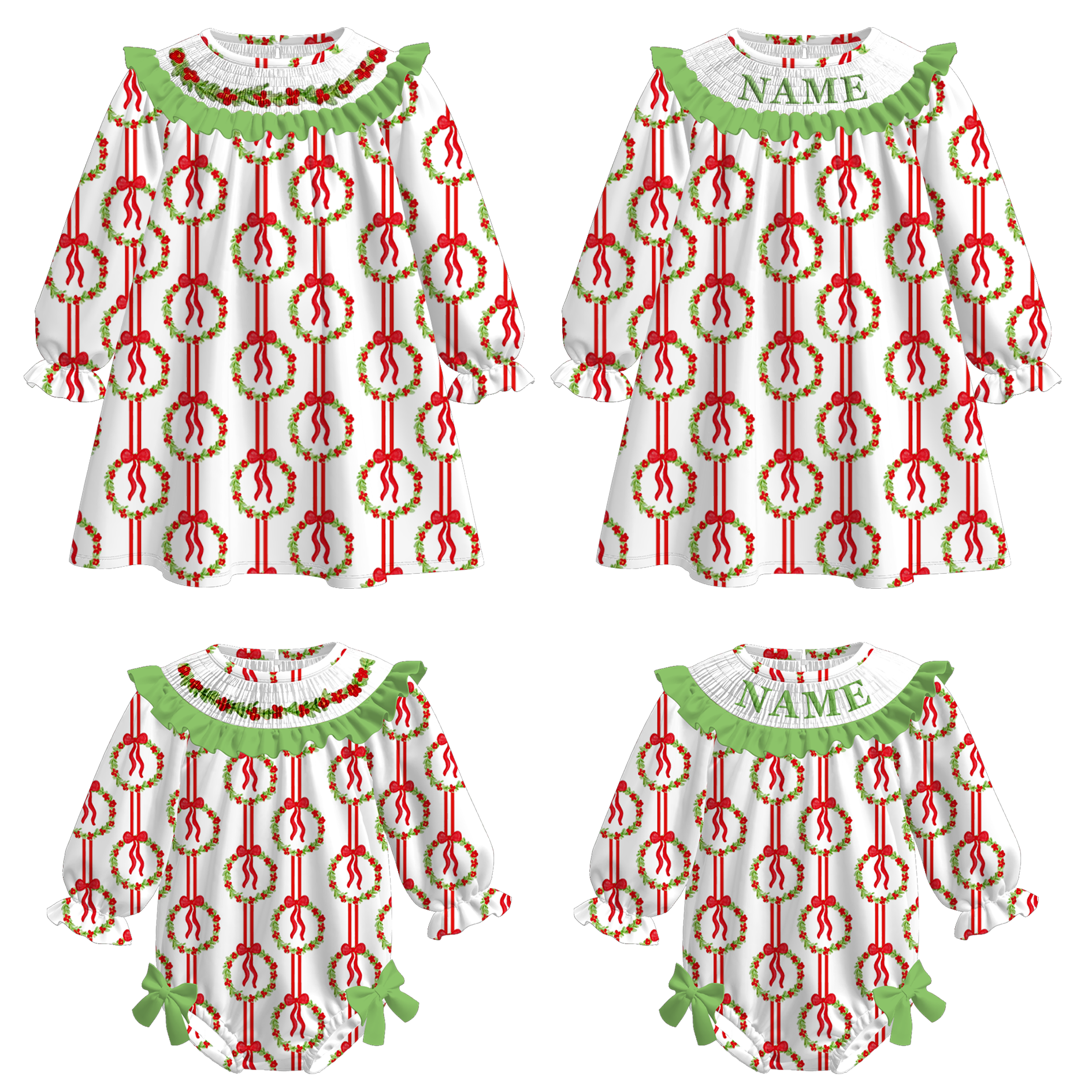 （Pre Order）Sisters Christmas Embroidery Smocked Dress＆Romper