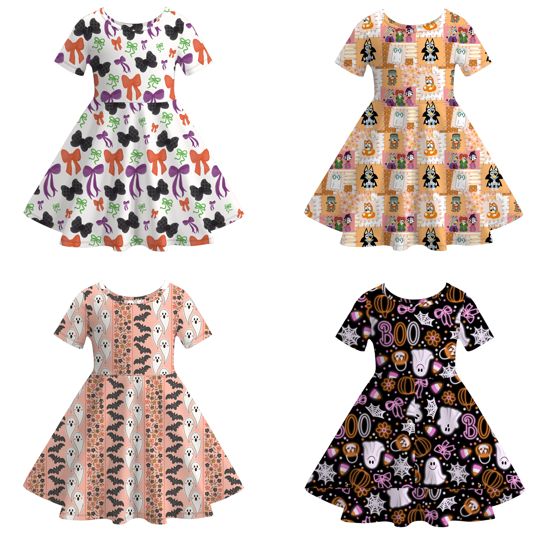 （Pre Order）Girls Halloween Bow＆Ghost Print Dress