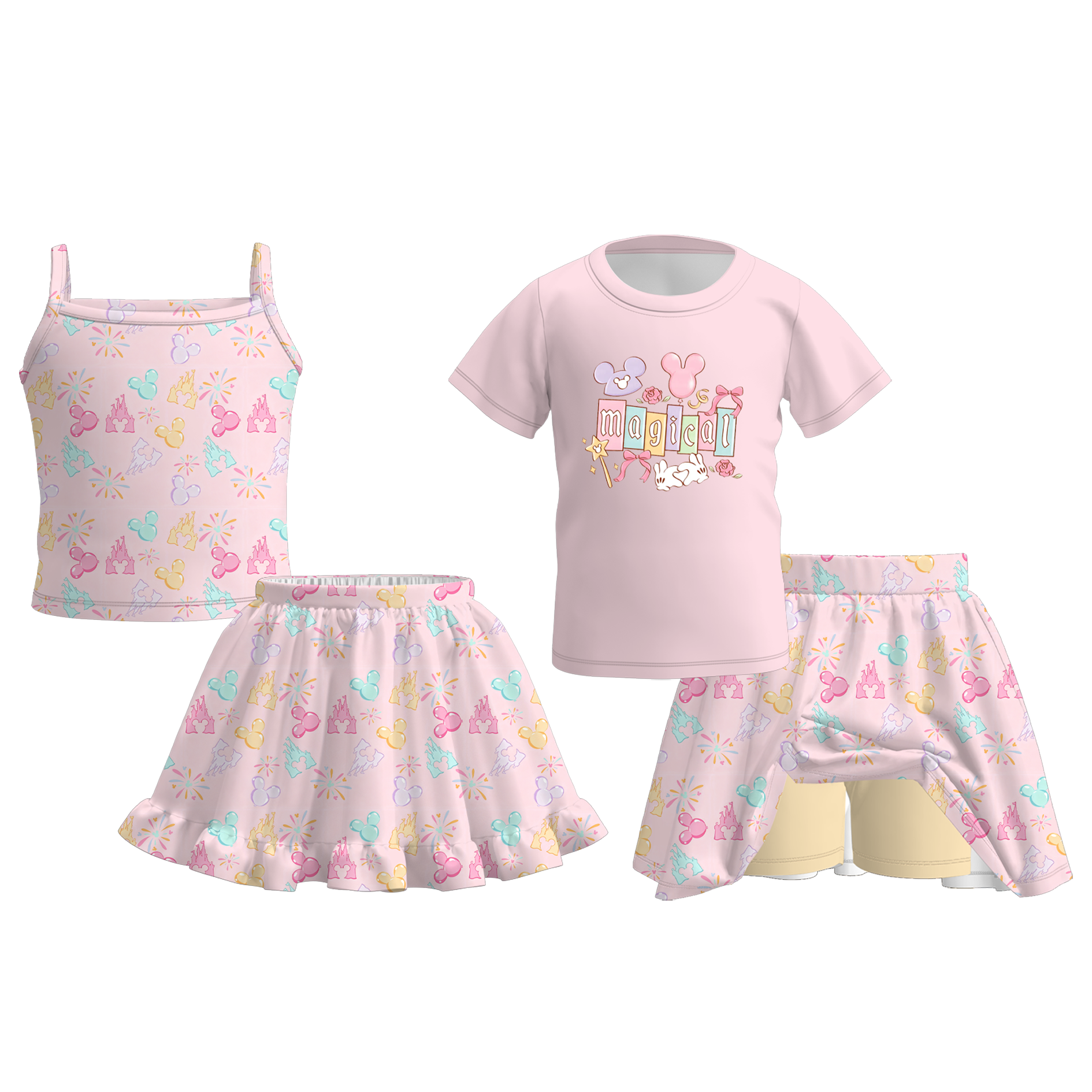 （Pre Order）Girls Fall Cartoon Print Skirt Set&Skort Set