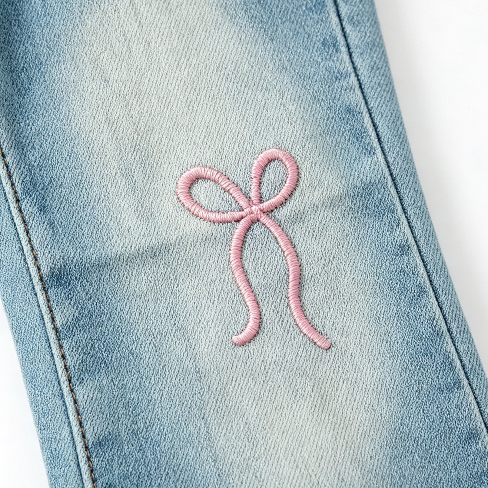 （In Stock）Girls Fall Bow Embroidery Scallop Jeans
