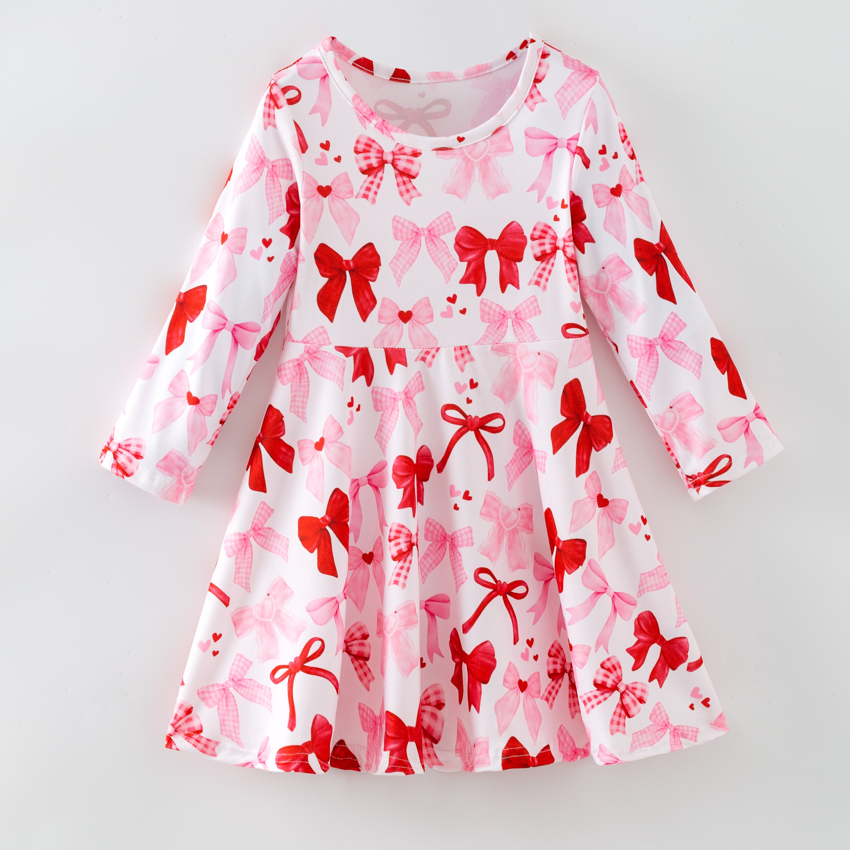 （Pre Order,Prepack Zone）Girls Valentine's Day Bow Print Dress（Mix Size）