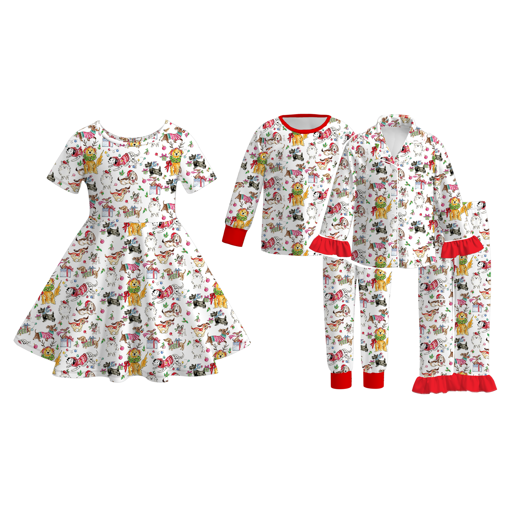 （Pre Order）Girls Christmas Print Dress&Pajamas