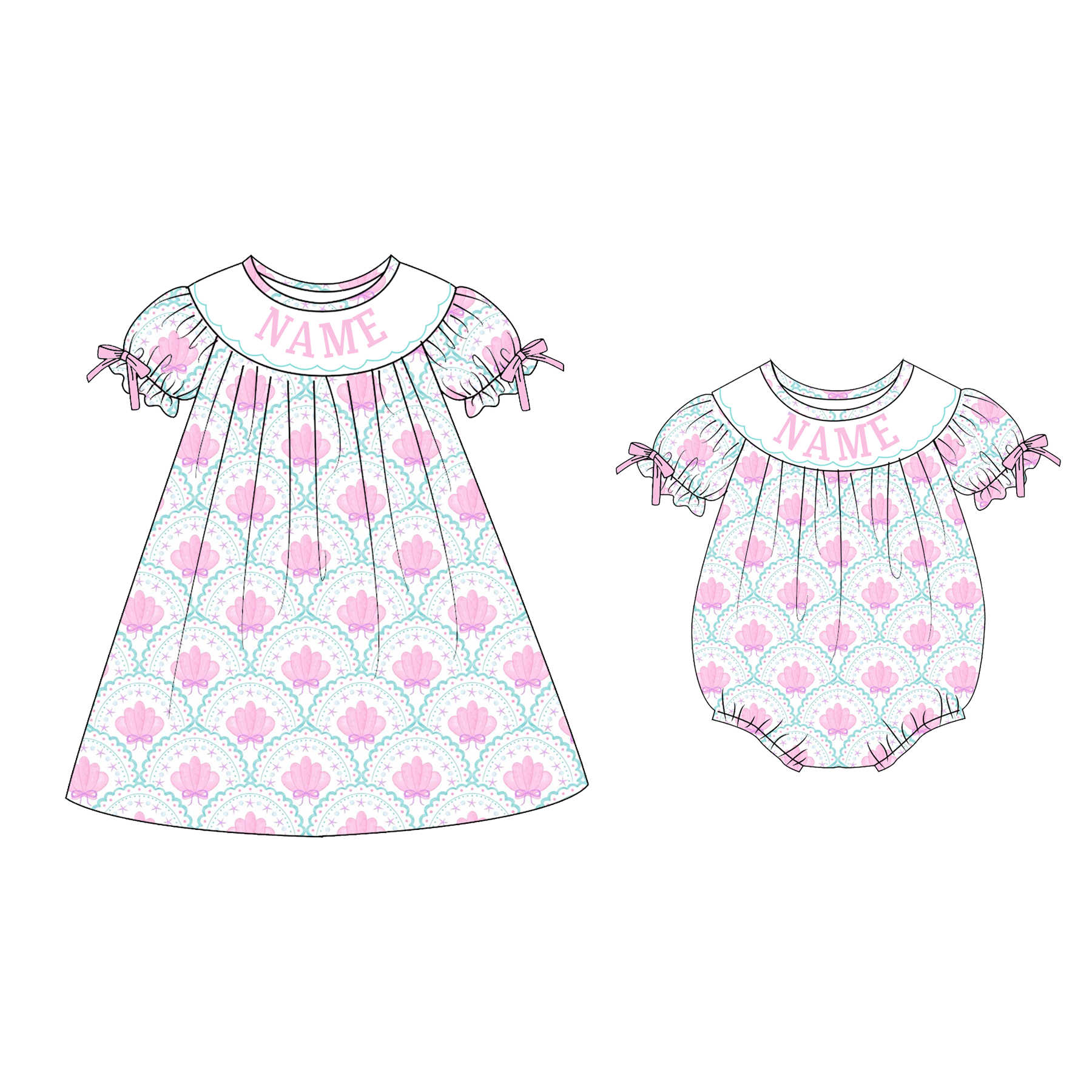 （Pre Order）Sisters Summer Seaside Embroidery Smocked Dress&Romper