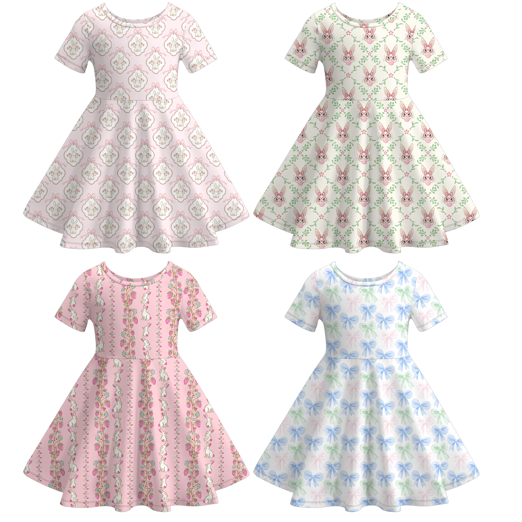 （Pre Order）Girls Easter Bunny Print Dress