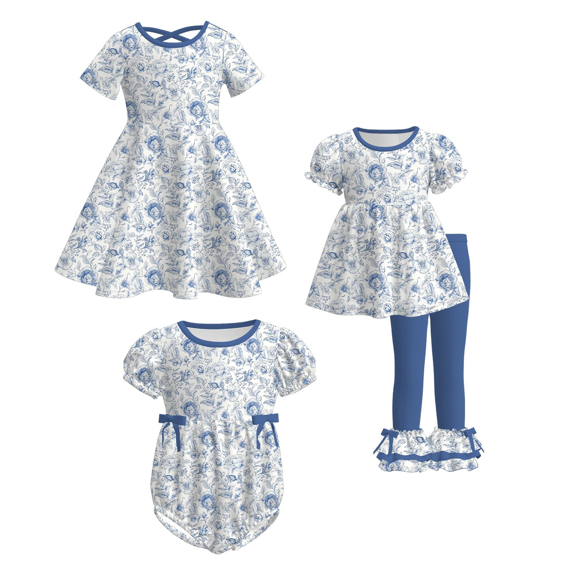 （Pre Order）Sisters Spring Floral Print Dress,Set&Romper