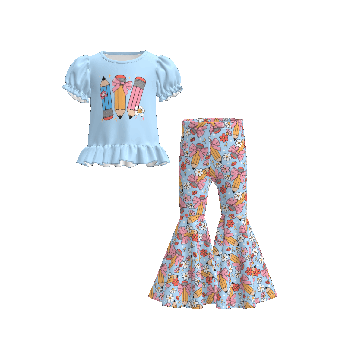 （Pre Order）Girls Summer Back To School Print Outfit Set