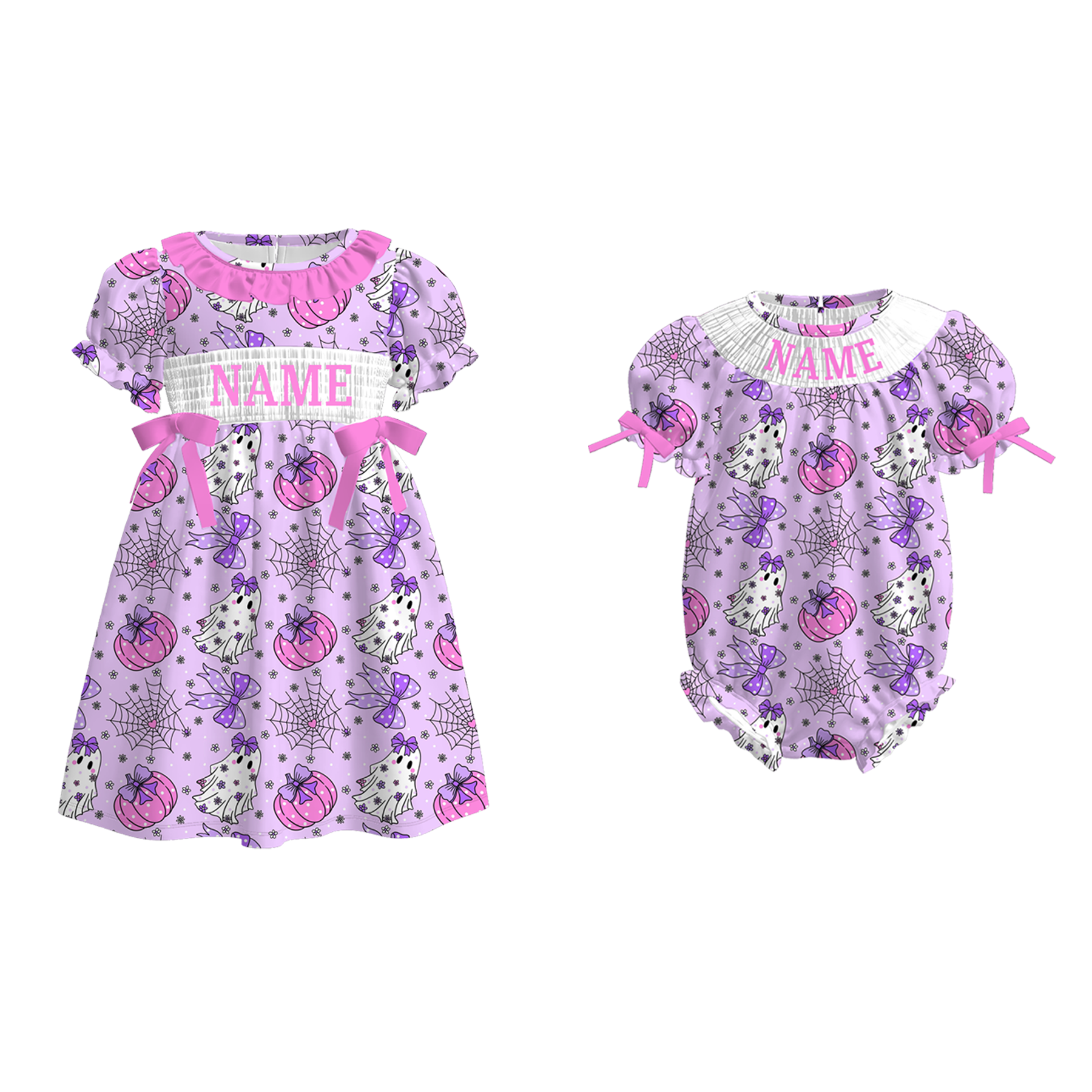 （Pre Order）Sisters Halloween Embroidery Smocked Dress＆Romper