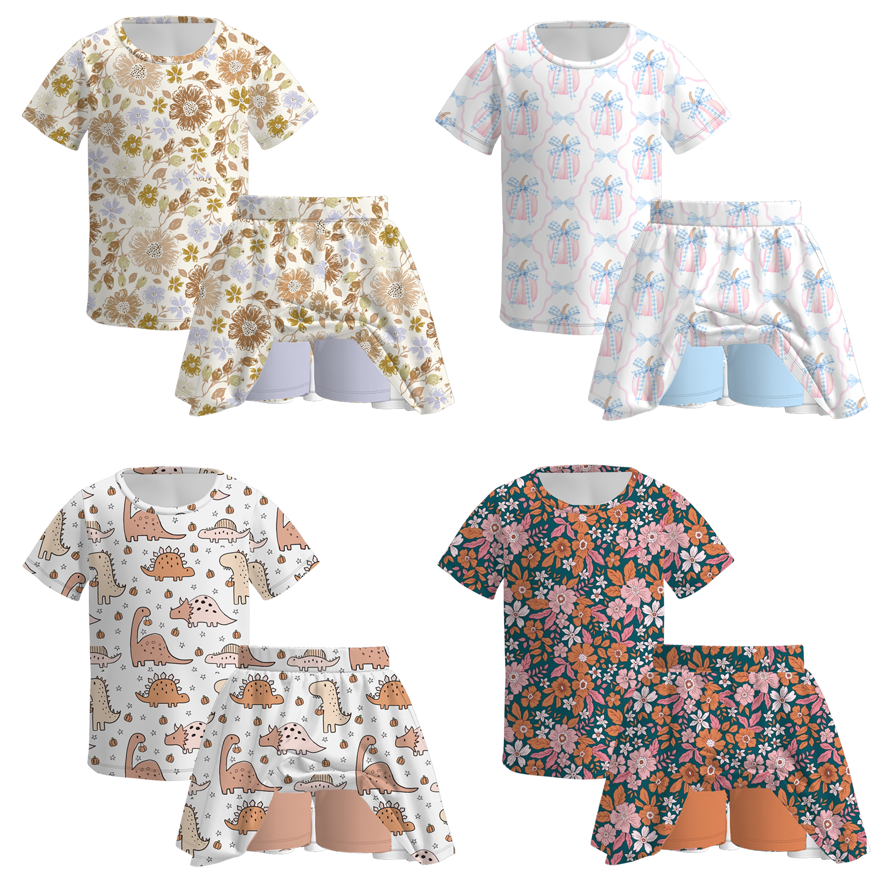 （Pre Order）Girls Fall Floral Print Skort Set