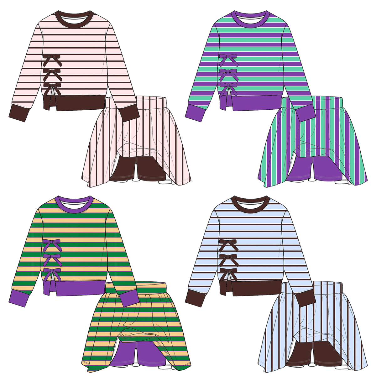（Weekly Pre-Order）Girls Fall&Winter Stripe Skort Set（Ends 10.6）