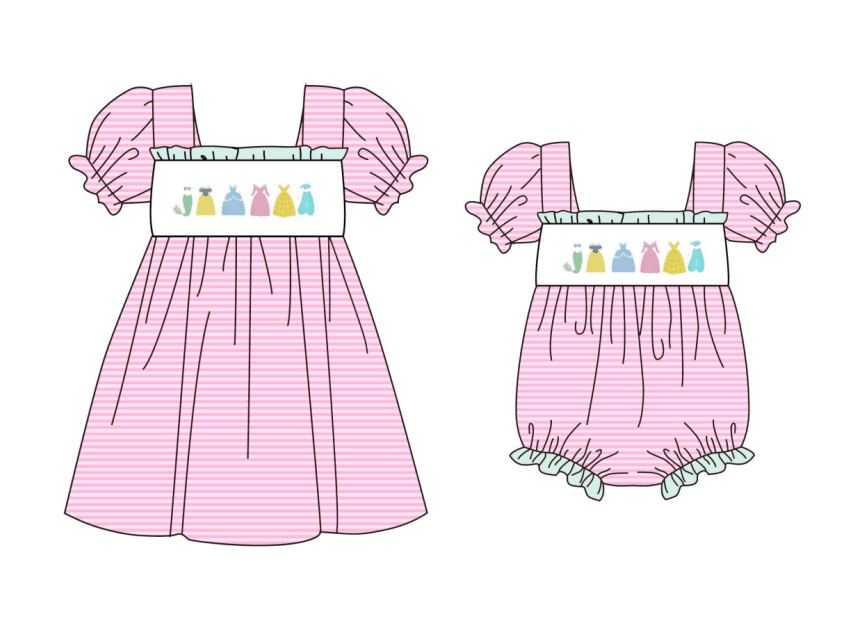 （Pre Order）Sisters Spring Princess Embroidery Smocked Dress&Romper