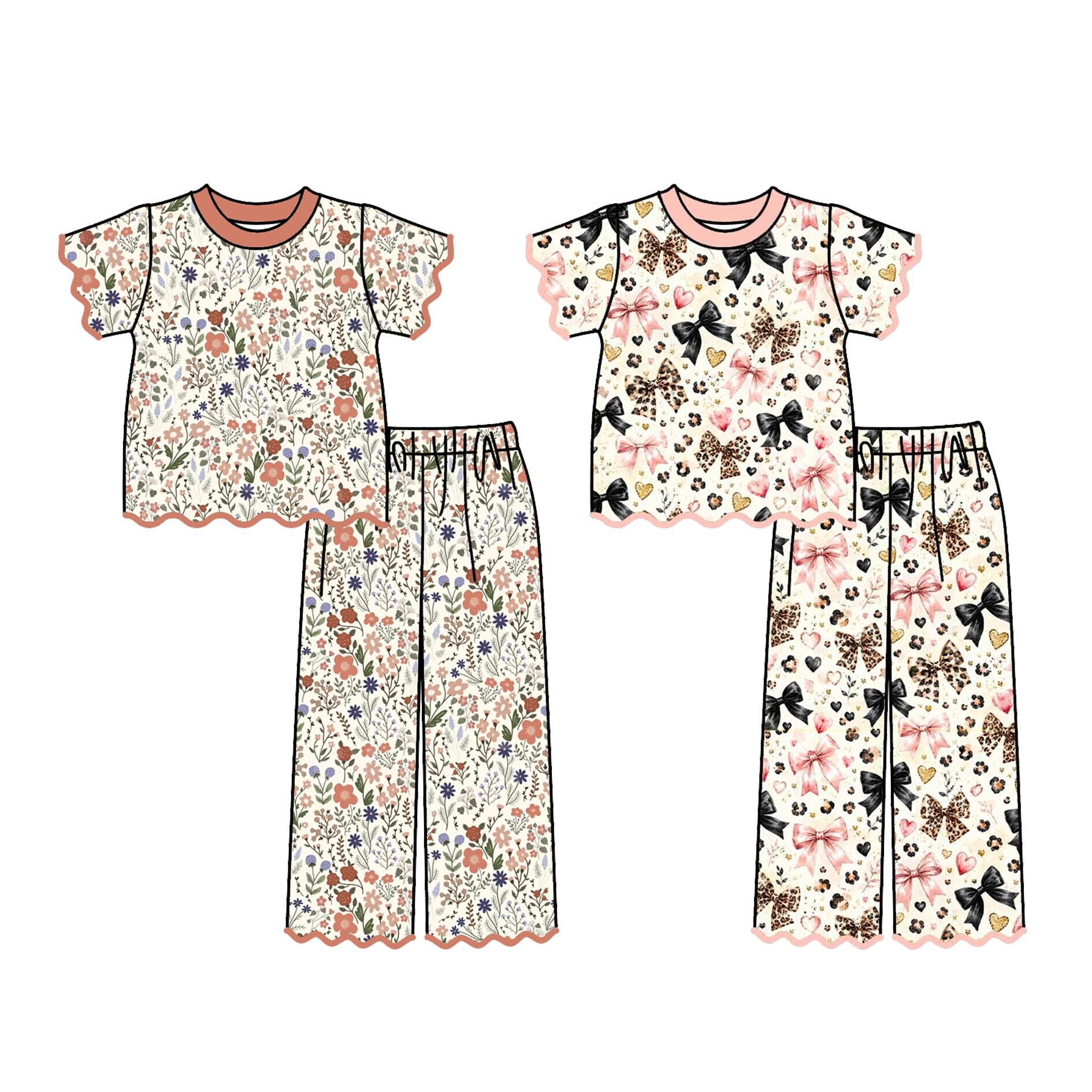 （Pre Order）Girls Fall Floral Embroidery Scallop Set