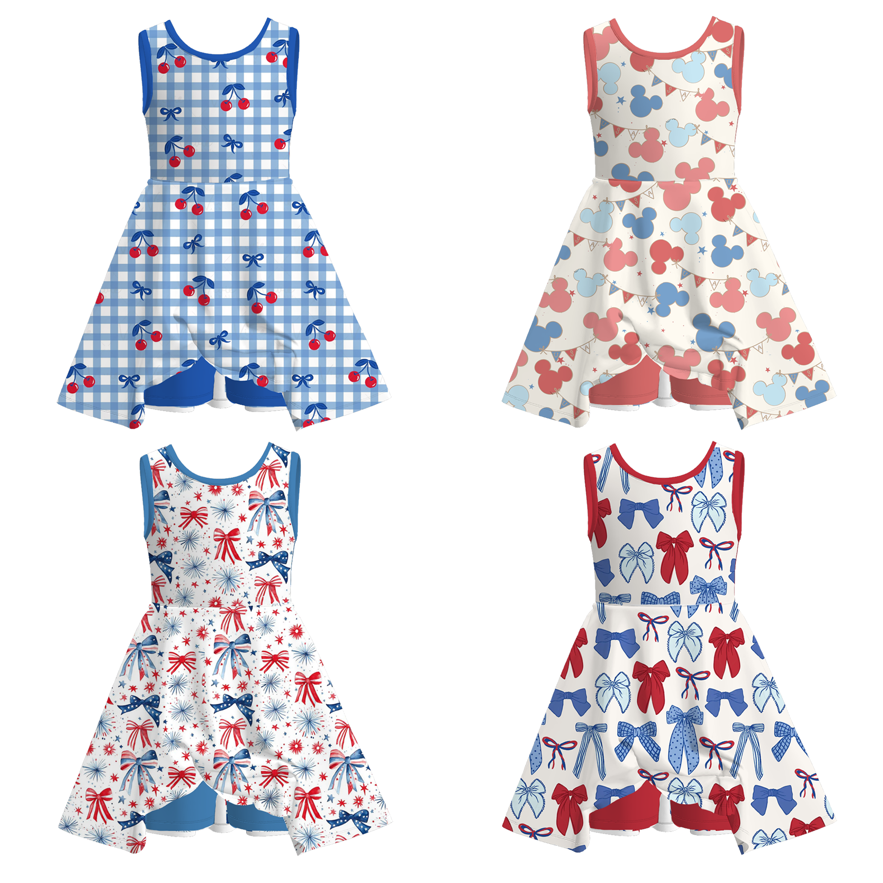 （Pre Order）Girls Summer Patriotic Print Skort Dress