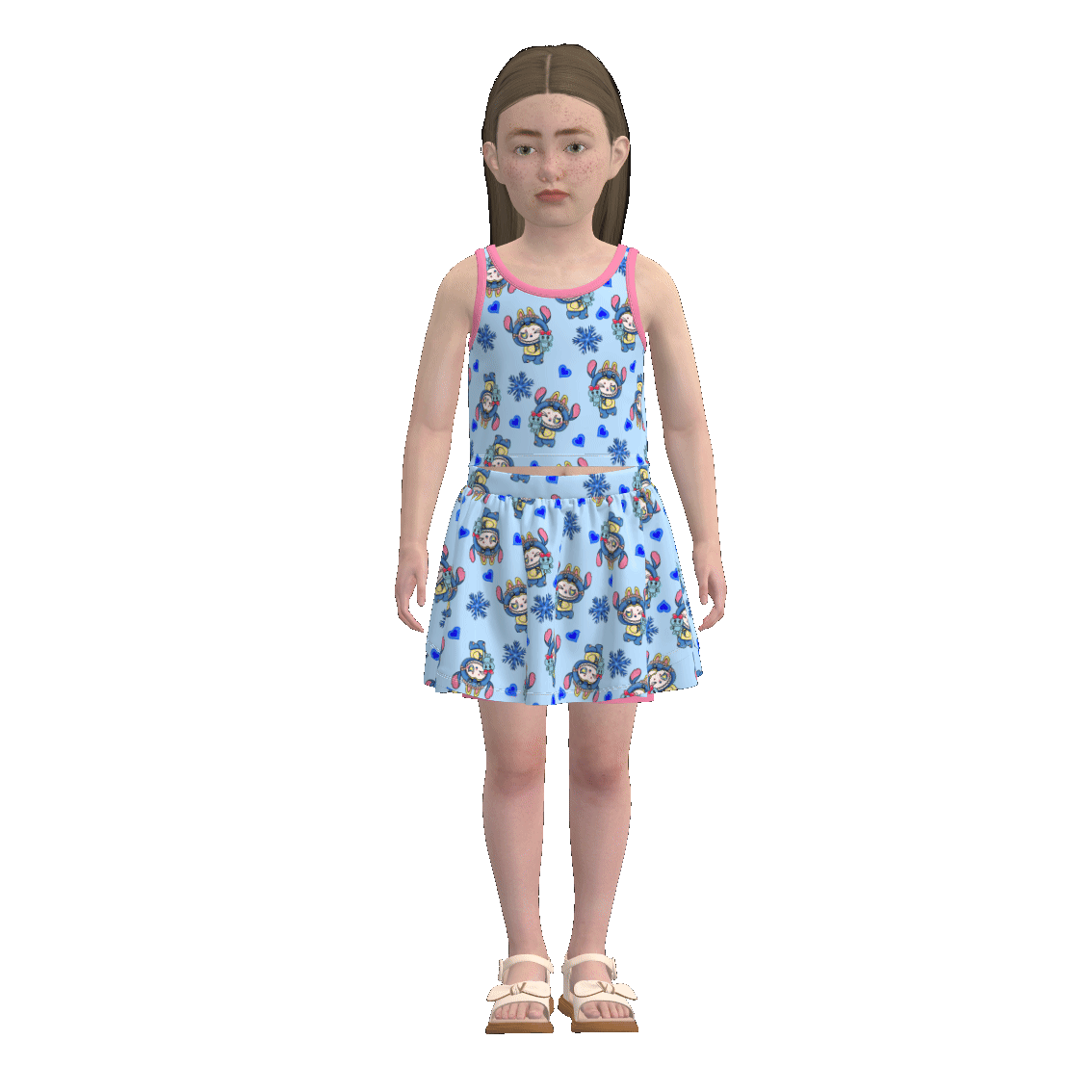 （Pre Order）Girls Summer Cartoon Print Skort Set