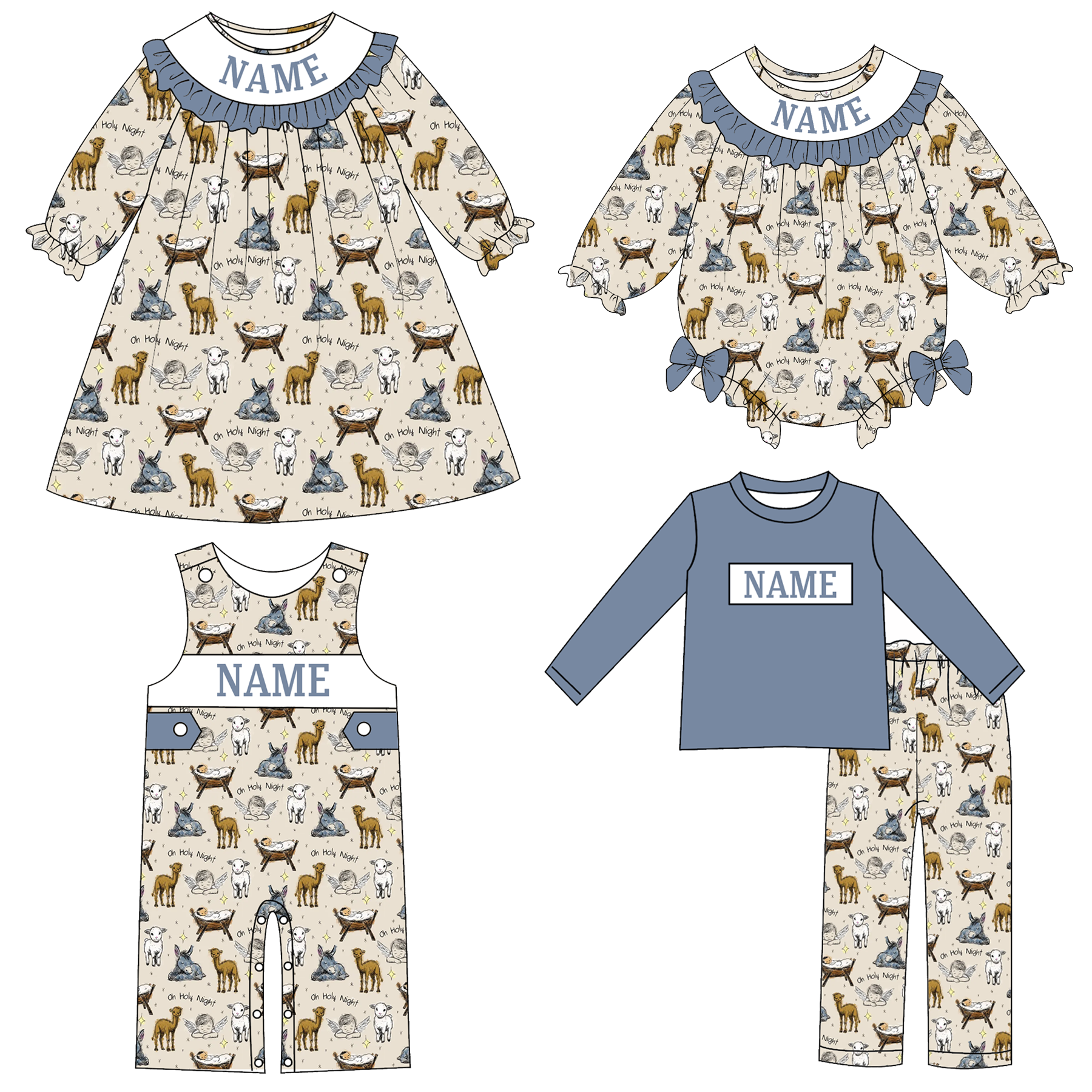 （Pre Order）Family Christmas Embroidery Smocked Dress,Set&Romper