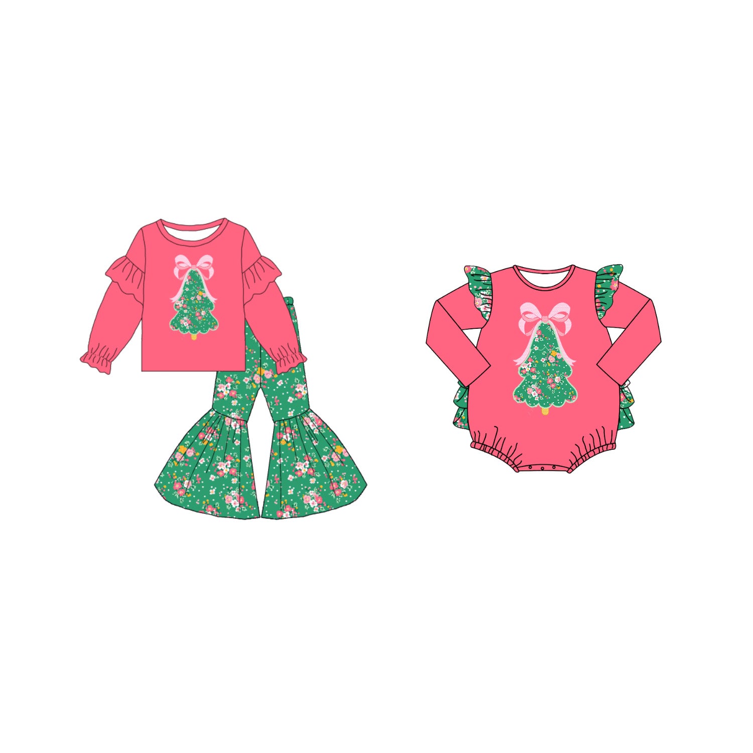 （Pre Order）Family Christmas Tree Applique Set&Romper