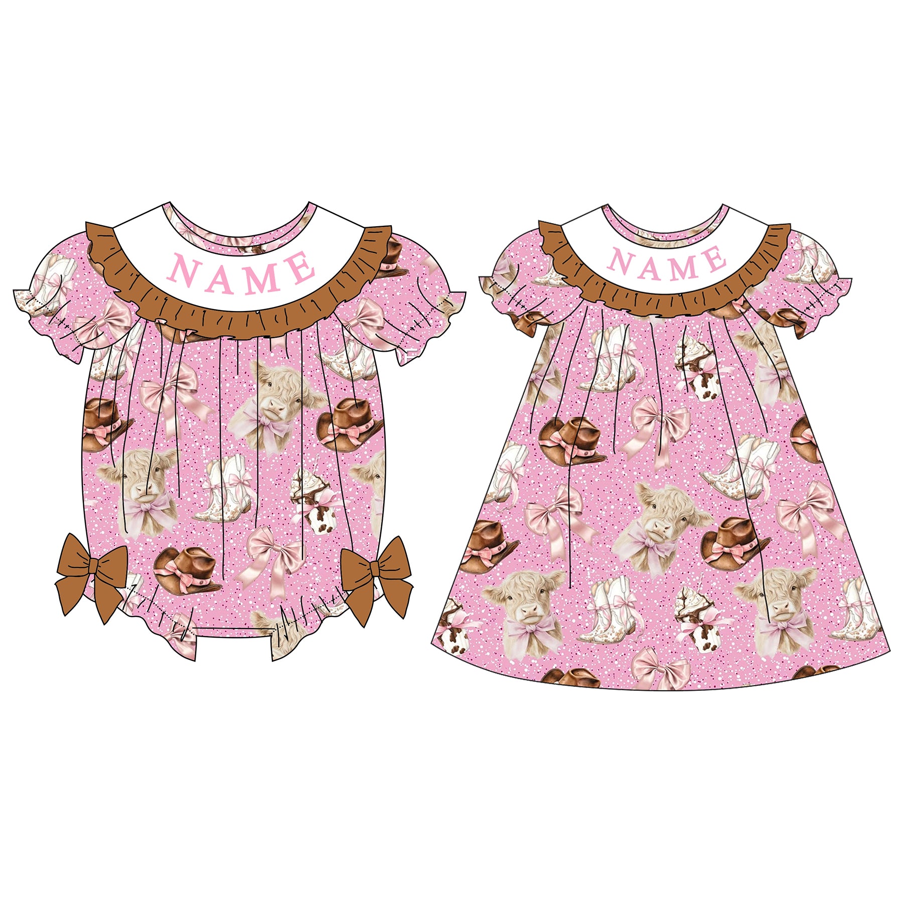 （Pre Order）Sisters Fall&Winter Cowgirl Embroidery Smocked Dress&Romper