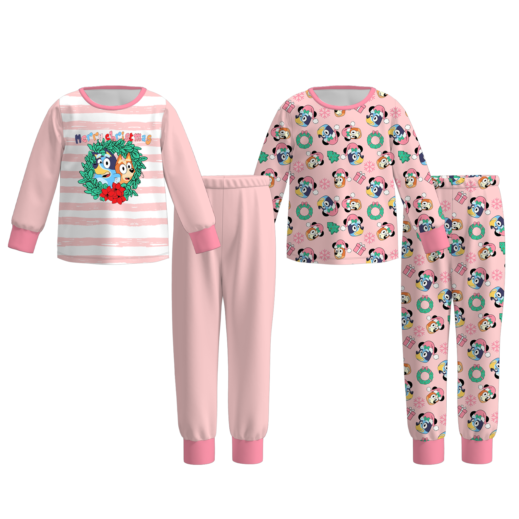（Pre Order）Girls Christmas Blue Dog Print Pajamas Set