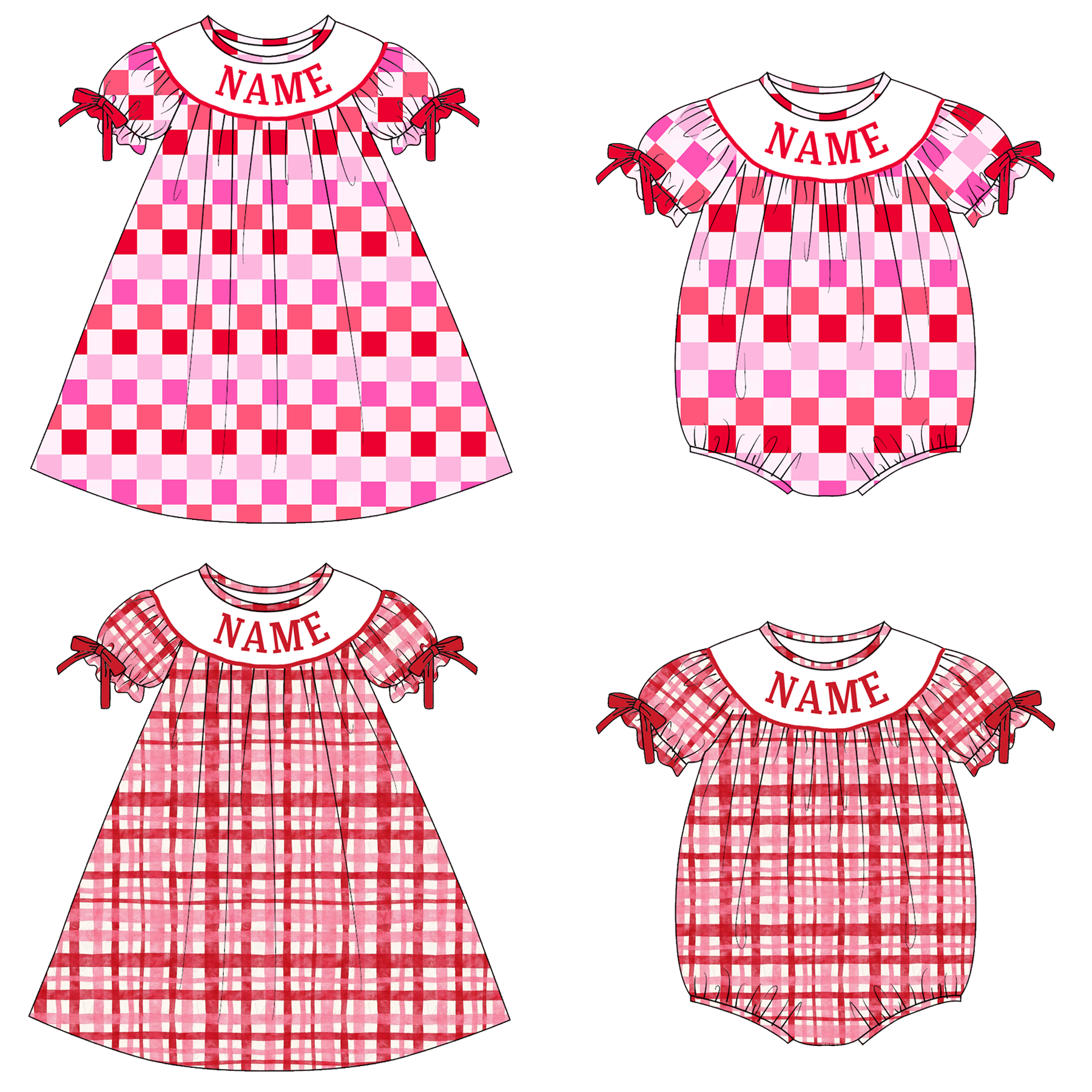 （Pre Order）Sisters Valentine's Day Embroidery Smocked Dress&Romper