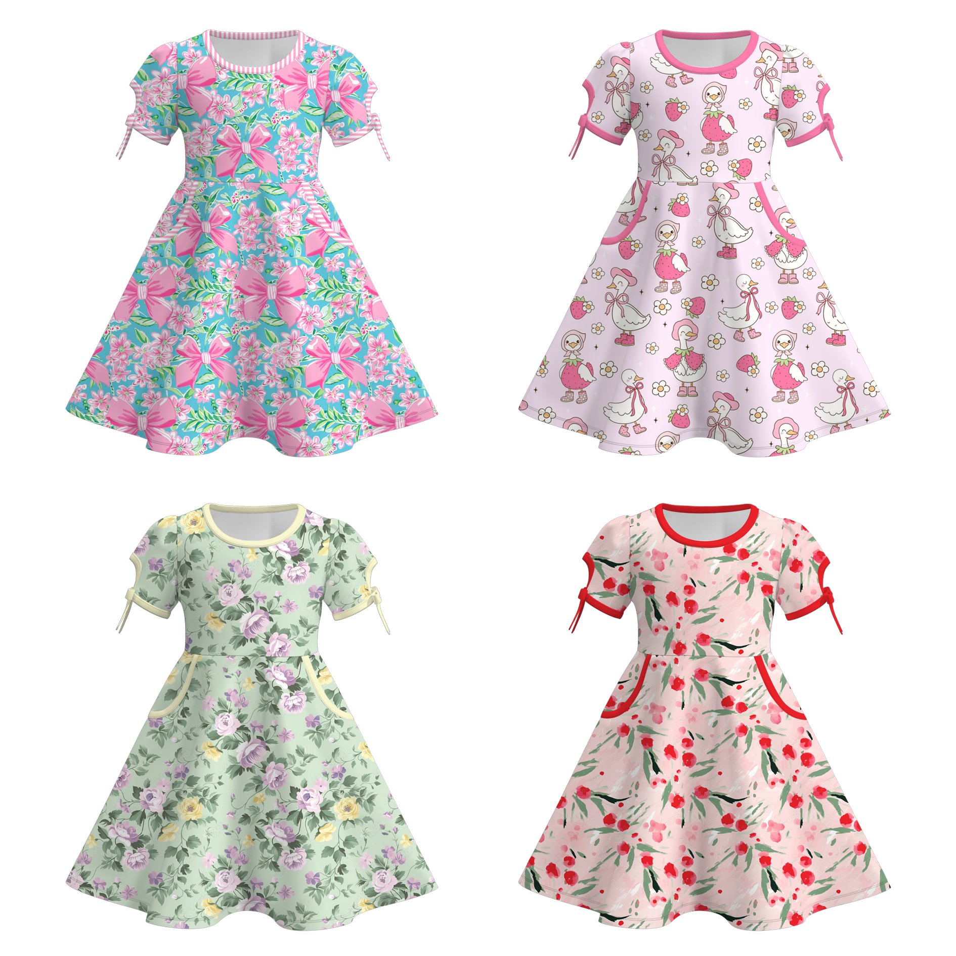 （Pre Order）Girls Spring and Summer Print Dress with Pockets